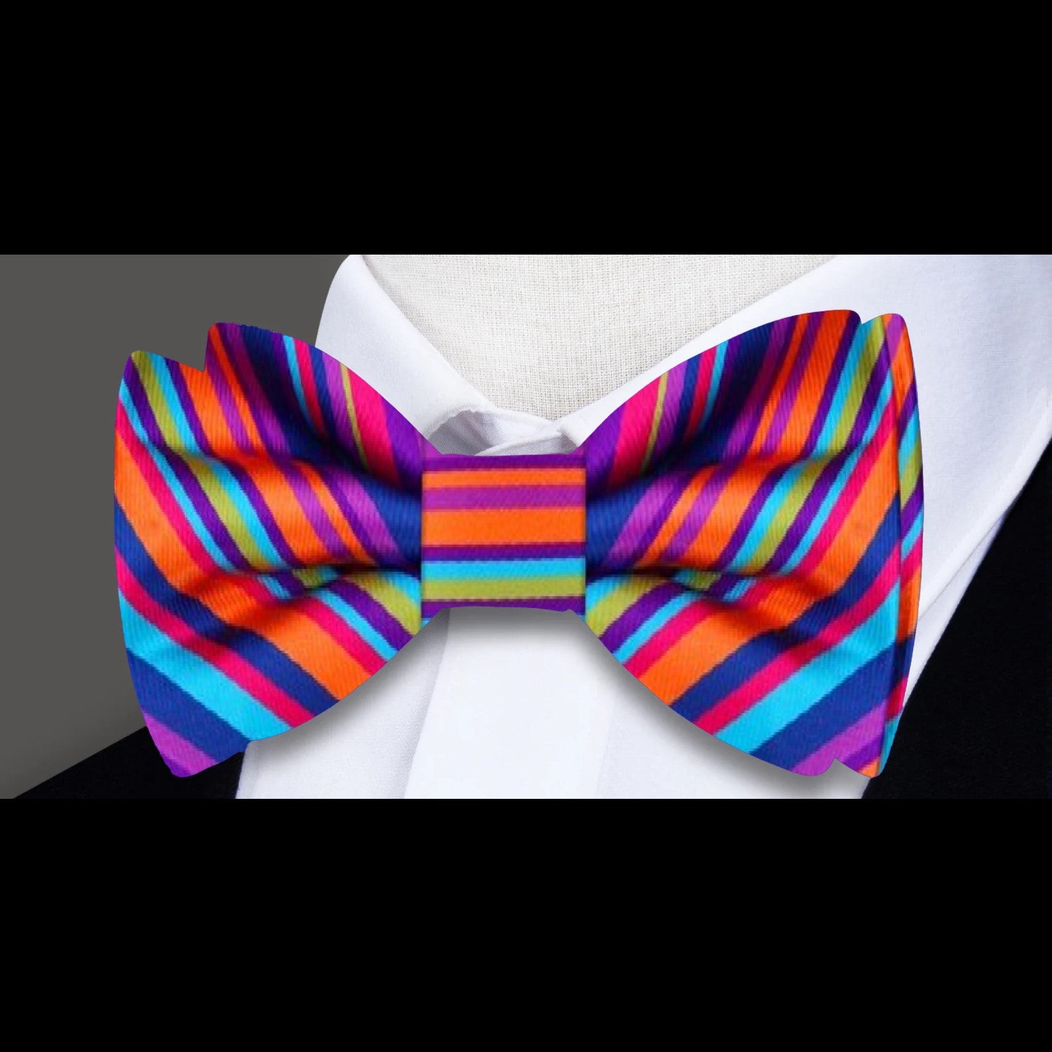 Purple, Blue, Orange Stripe Bow Tie  