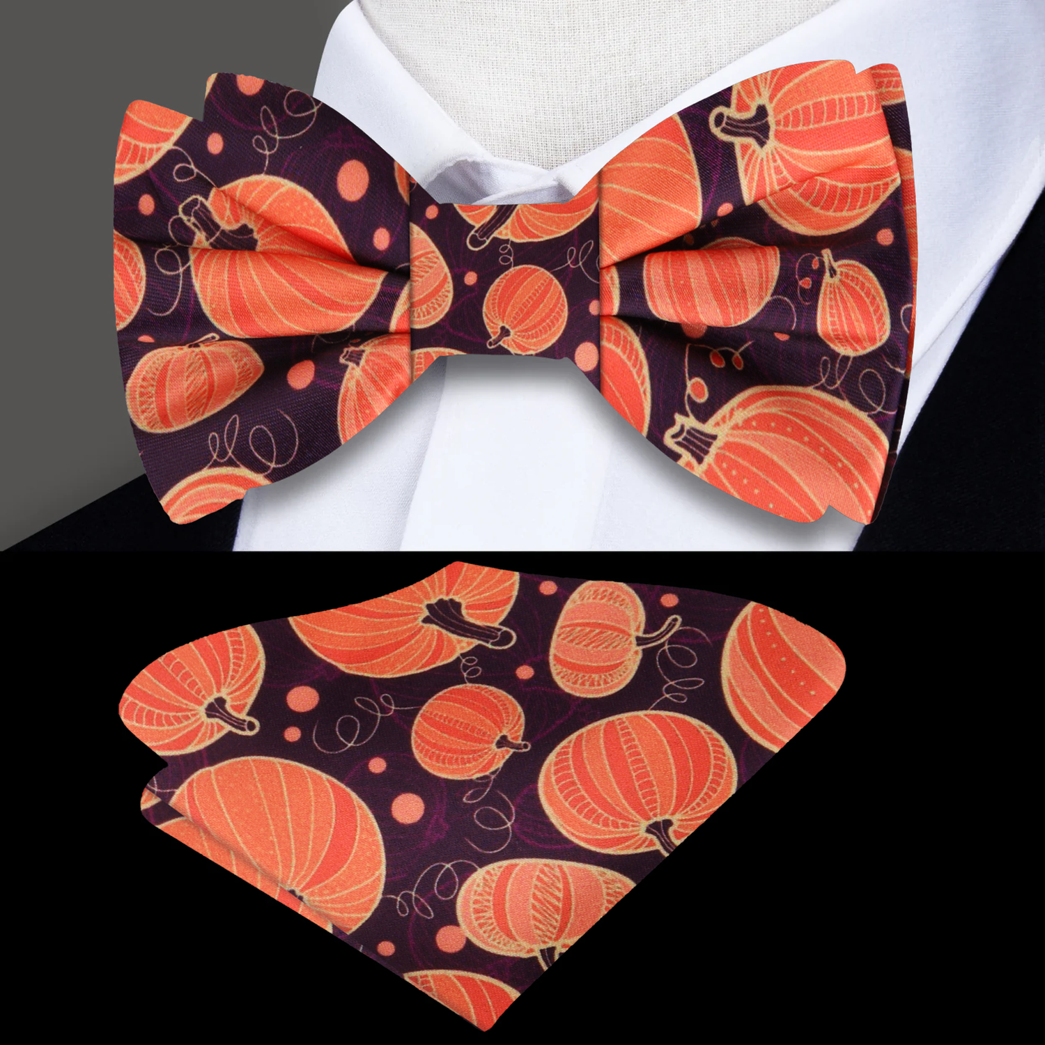 Brown and Orange Pumpkin Patch Bow tie and Pocket Square