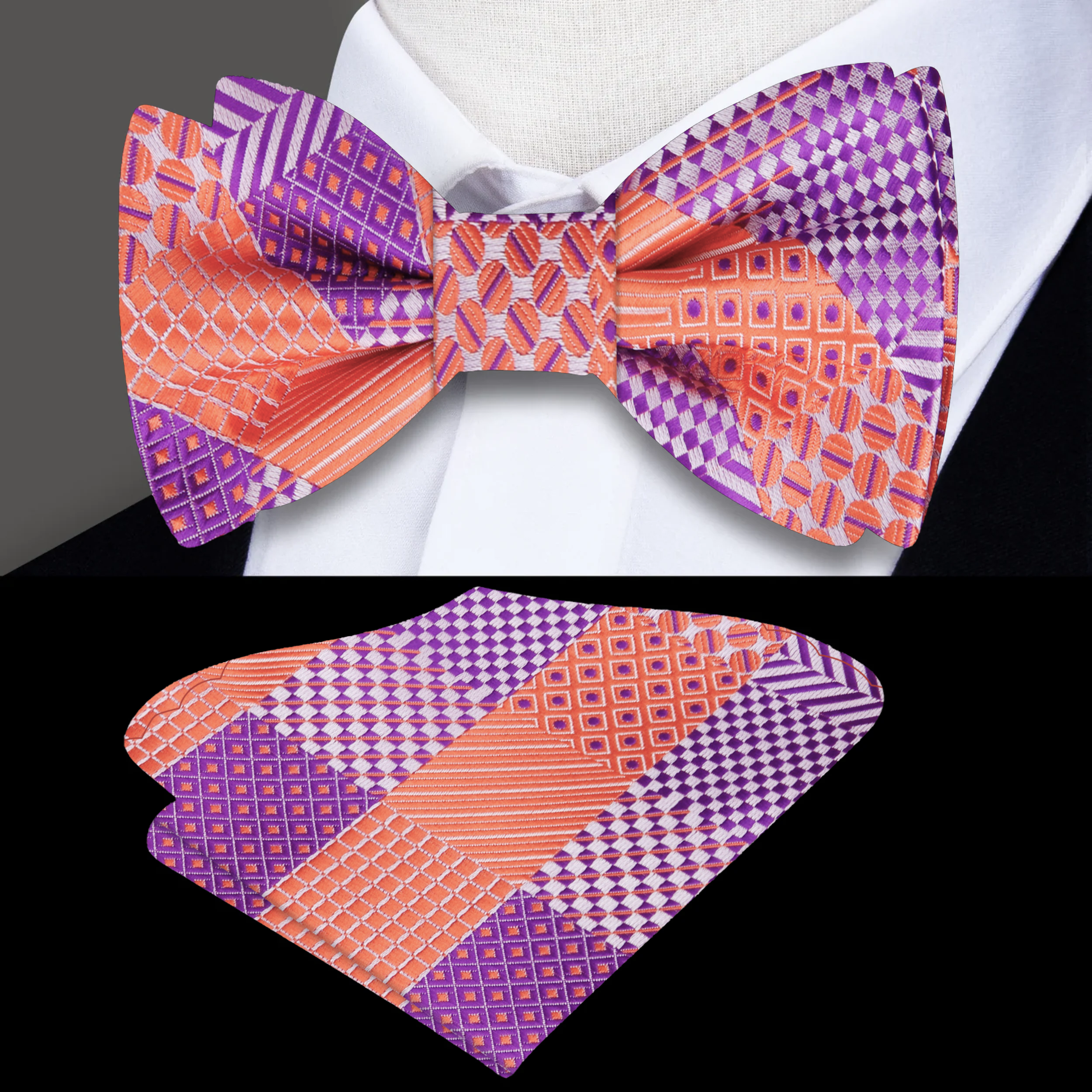 purple and orange bow tie