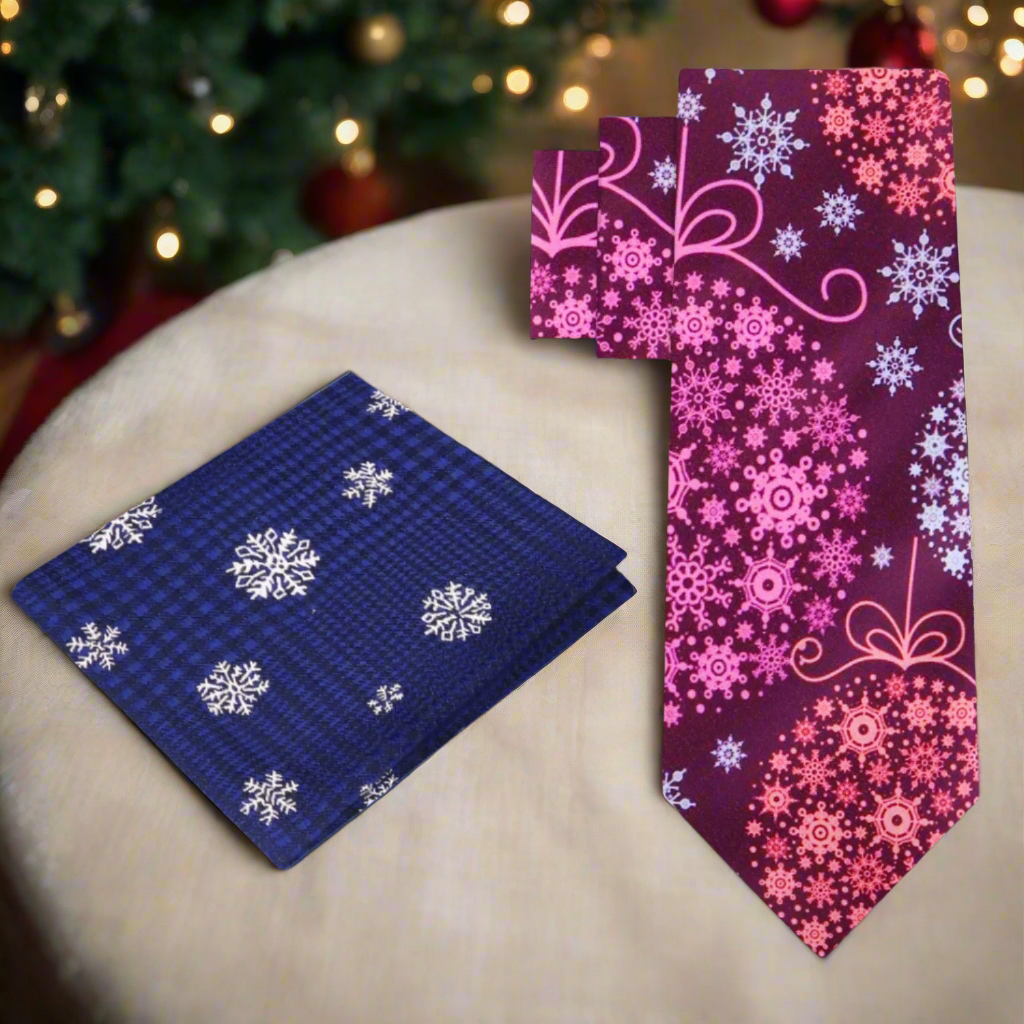 Alt Pink, Purple Snowflakes Necktie & Accenting Square