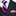 Black suit with a pink and purple striped tie and rich pink pocket square.