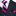 Black suit with a striped purple and pink tie and matching pocket square.