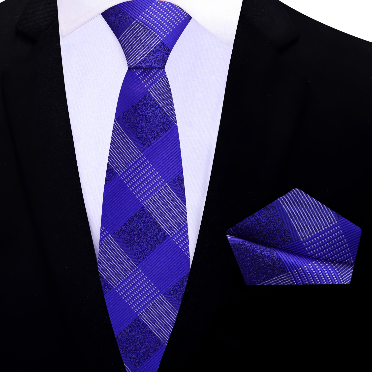 Purple Plaid Thin Tie and Matching Square