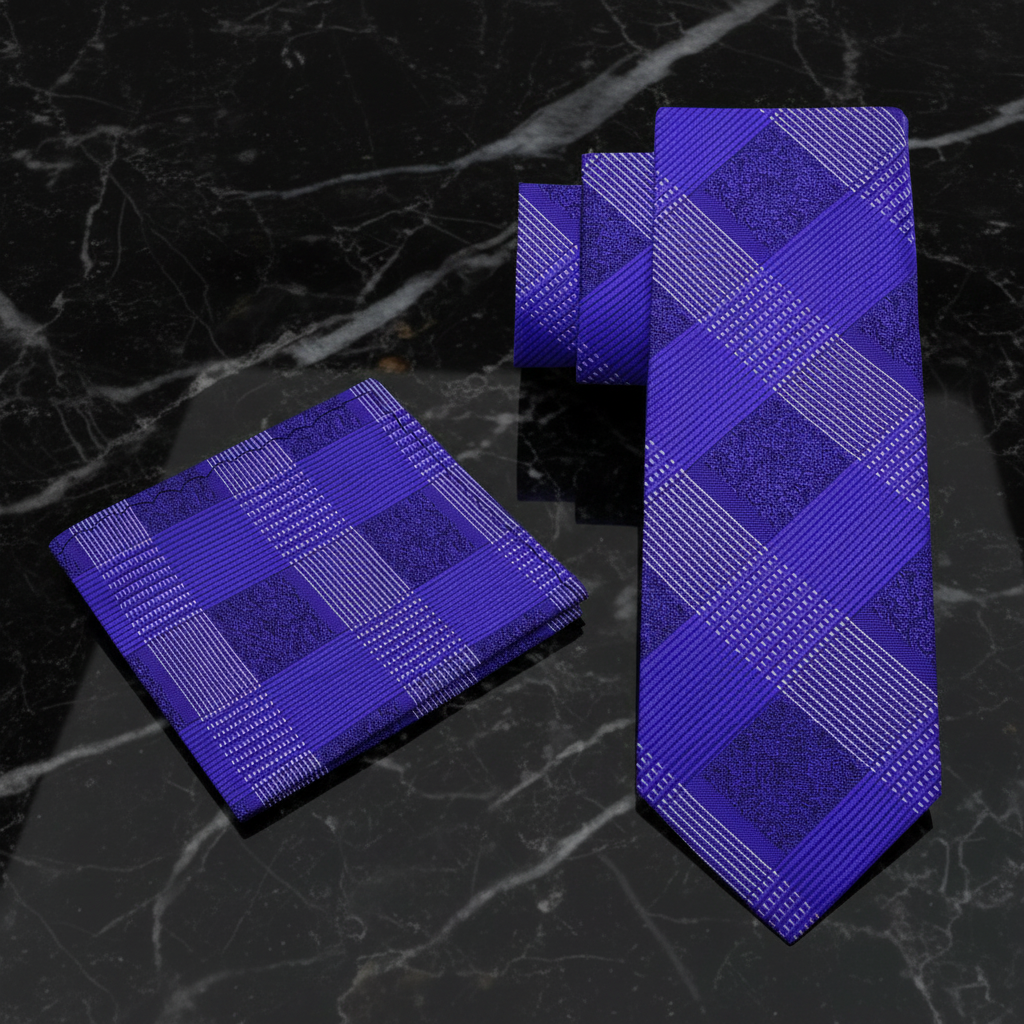 Alt view: Purple plaid tie and square 