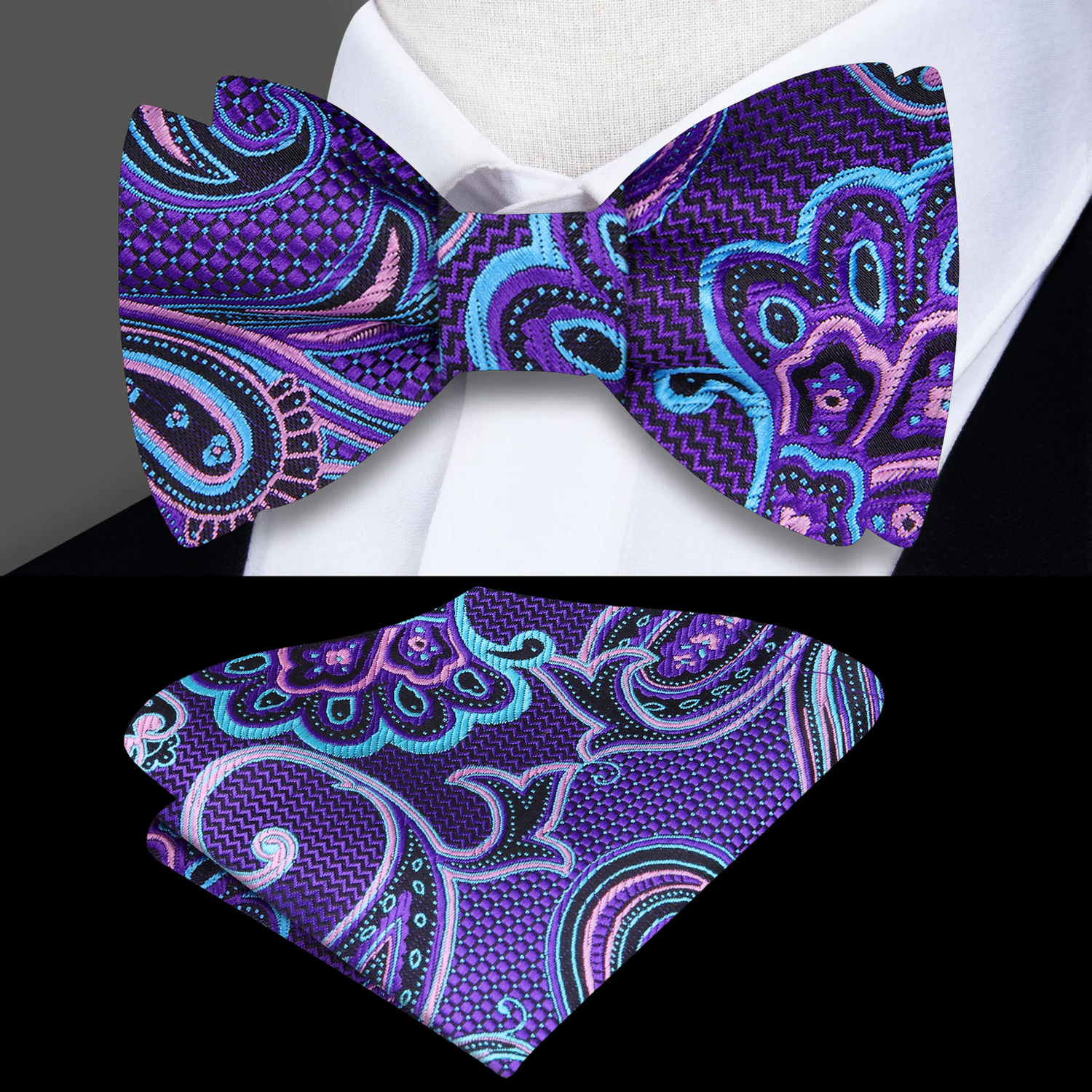 Purple Paisley Bow Tie and Square