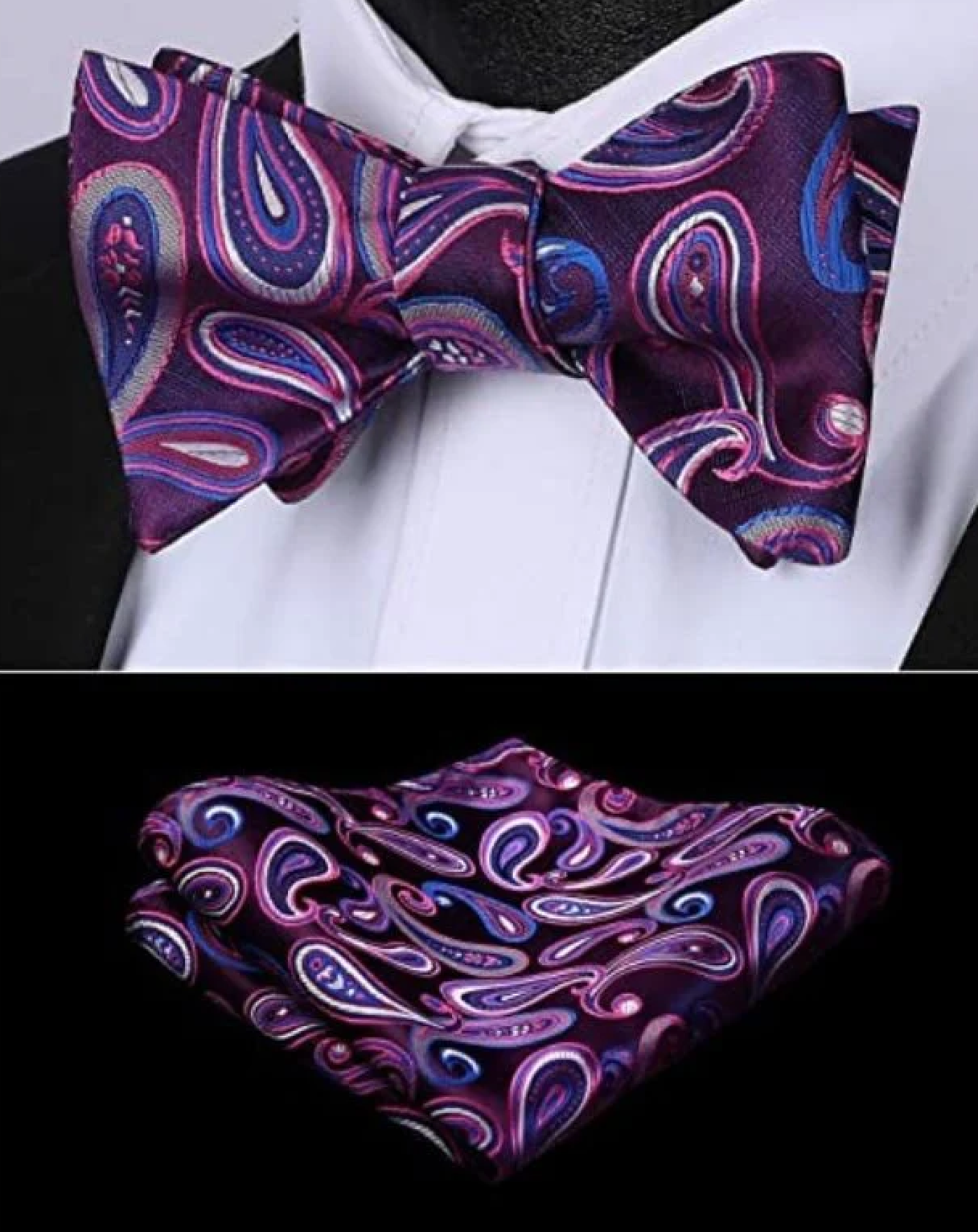 Purple Real Deal Paisley Bow Tie and Square