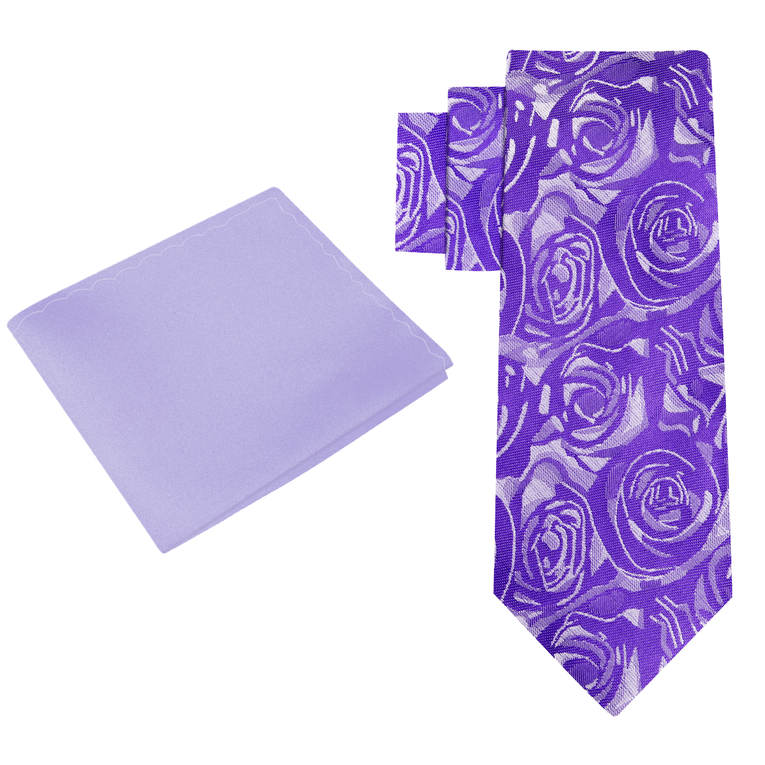 View 2: Shades of Purple Sketched Roses Necktie and Light Purple Square