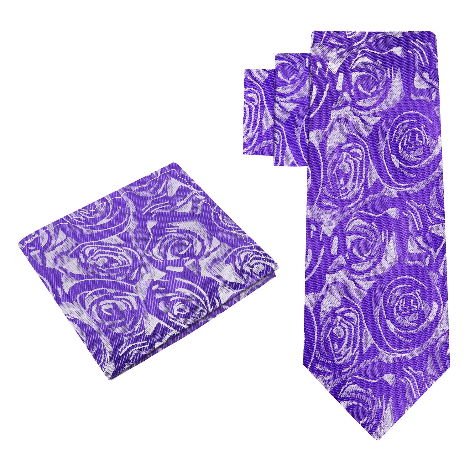 View 2: Shades of Purple Sketched Roses Necktie and Square