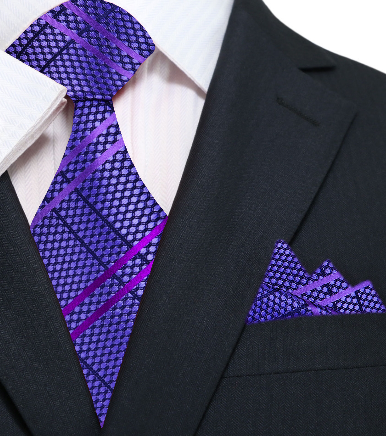 Main View: Purple Plaid Tie and Pocket Square