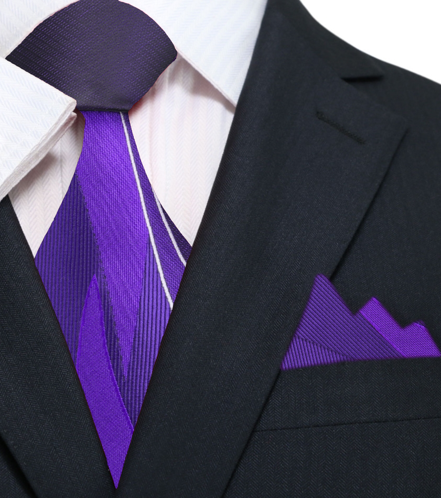 Main: Purple Abstract Tie and Pocket Square||Dark Purple, Purple, White