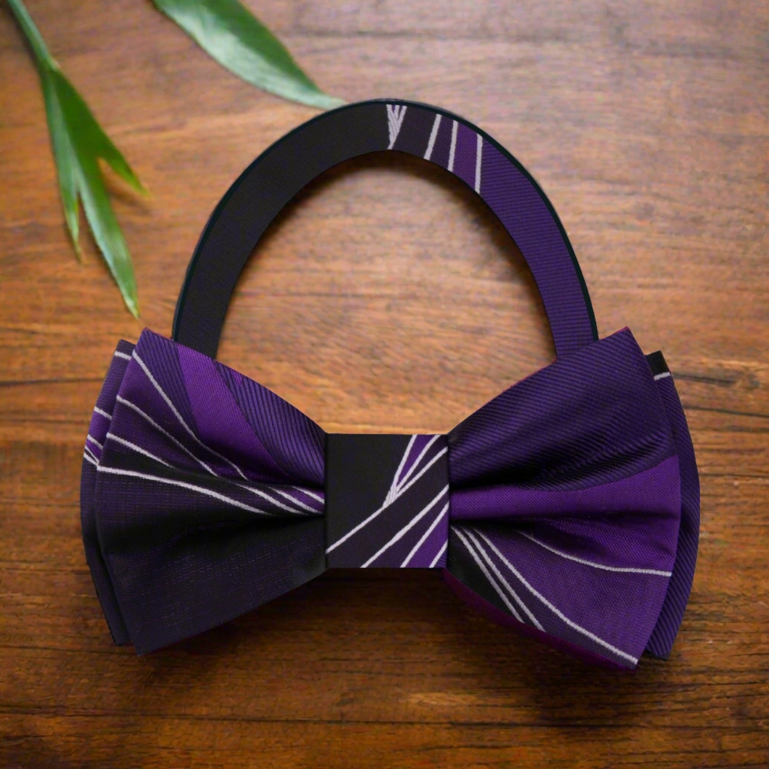 Deep Purple, Purple, White Pre Tied Bow Tie