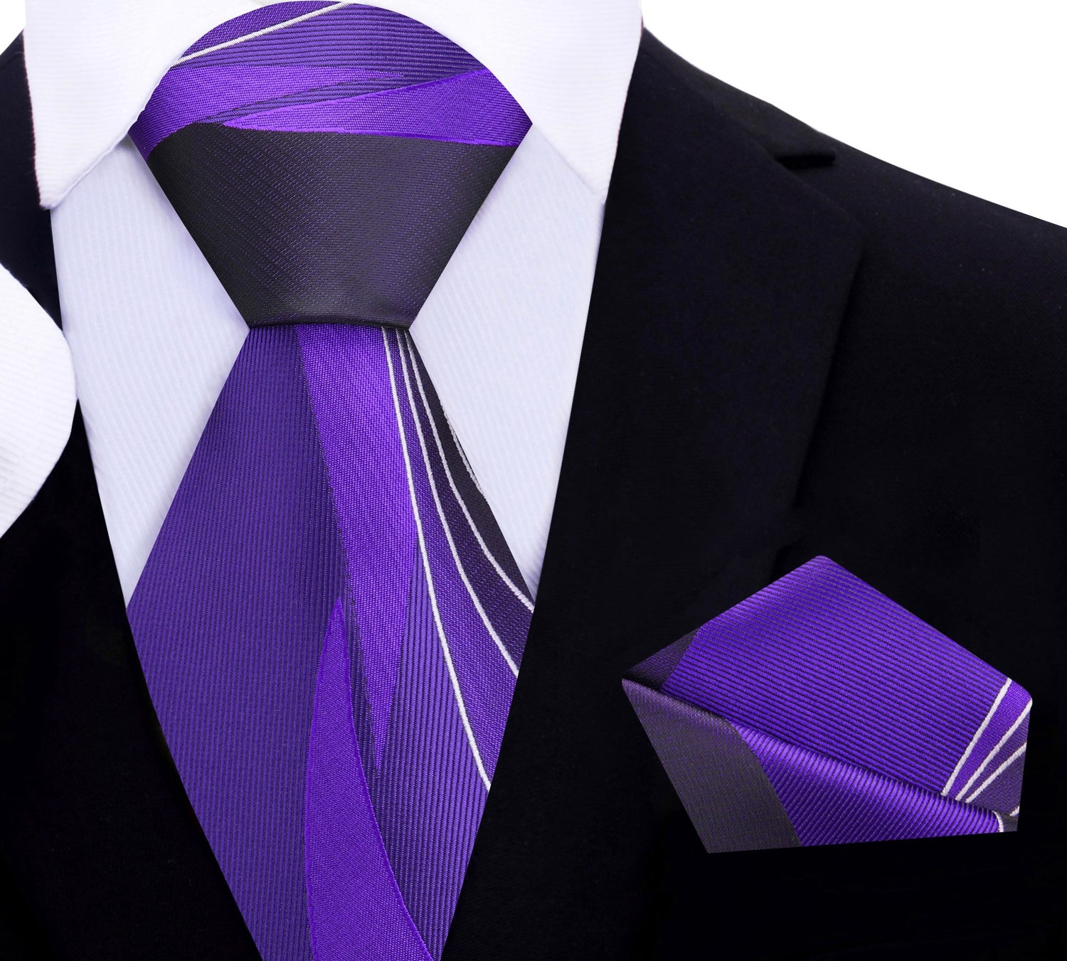 Shades of Purple Abstract Lines Tie and Matching Square