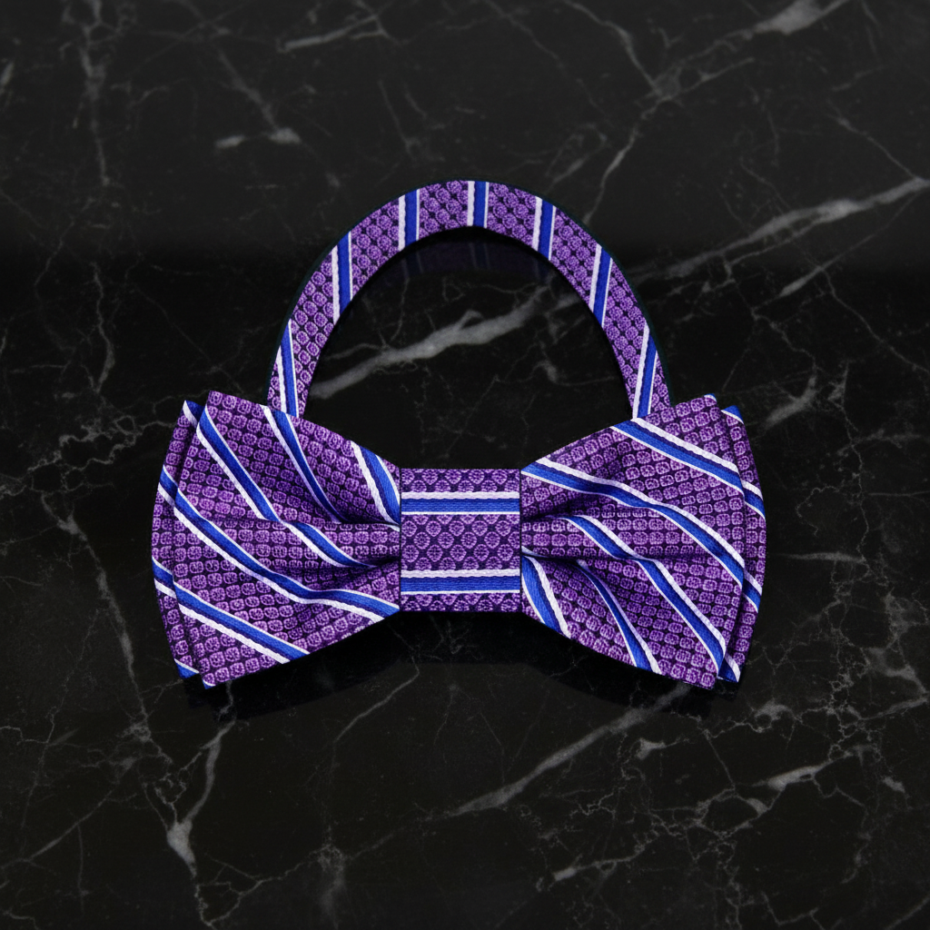 Purple Stipe Bow Tie Pre tied