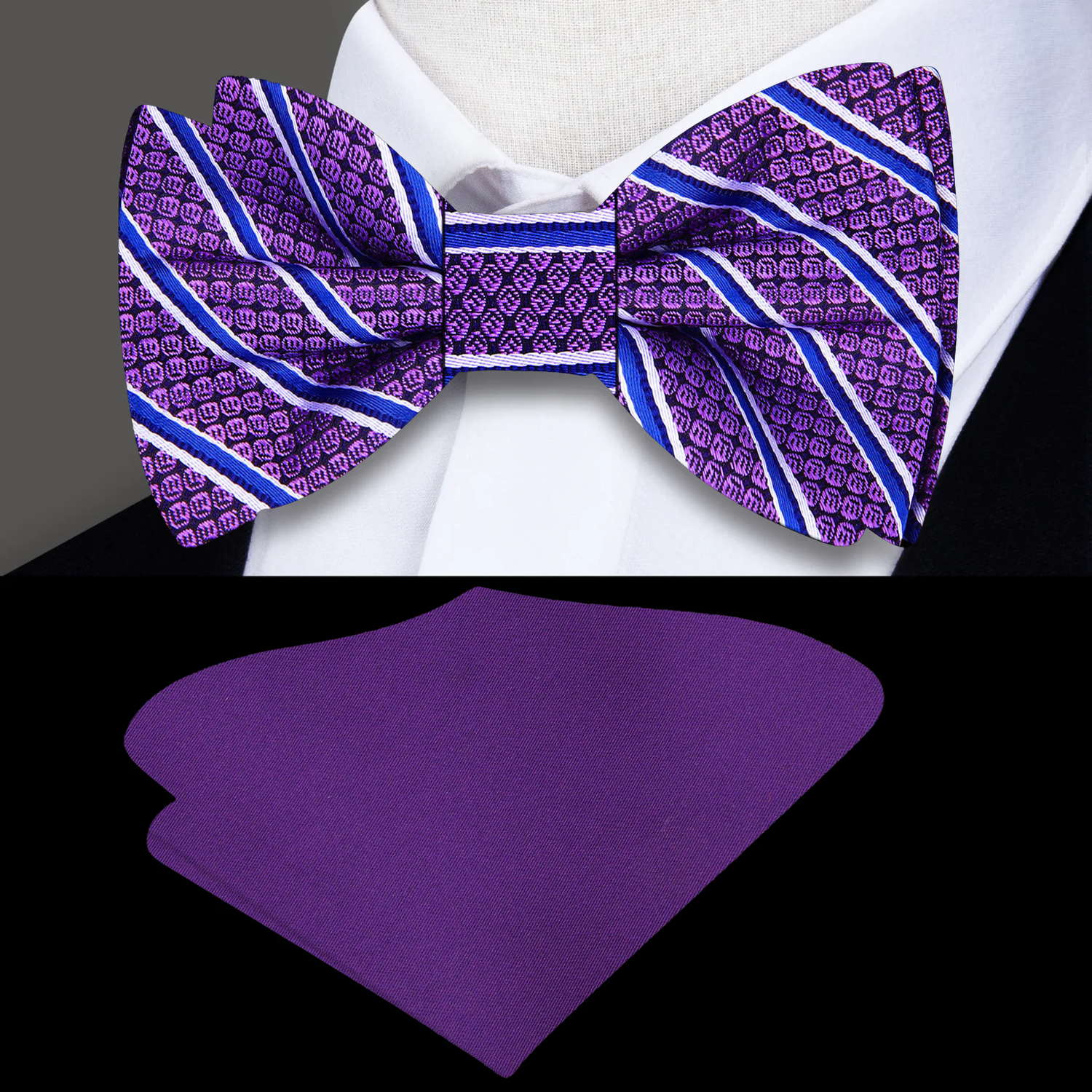 Purple Stipe Bow Tie and Purple Square