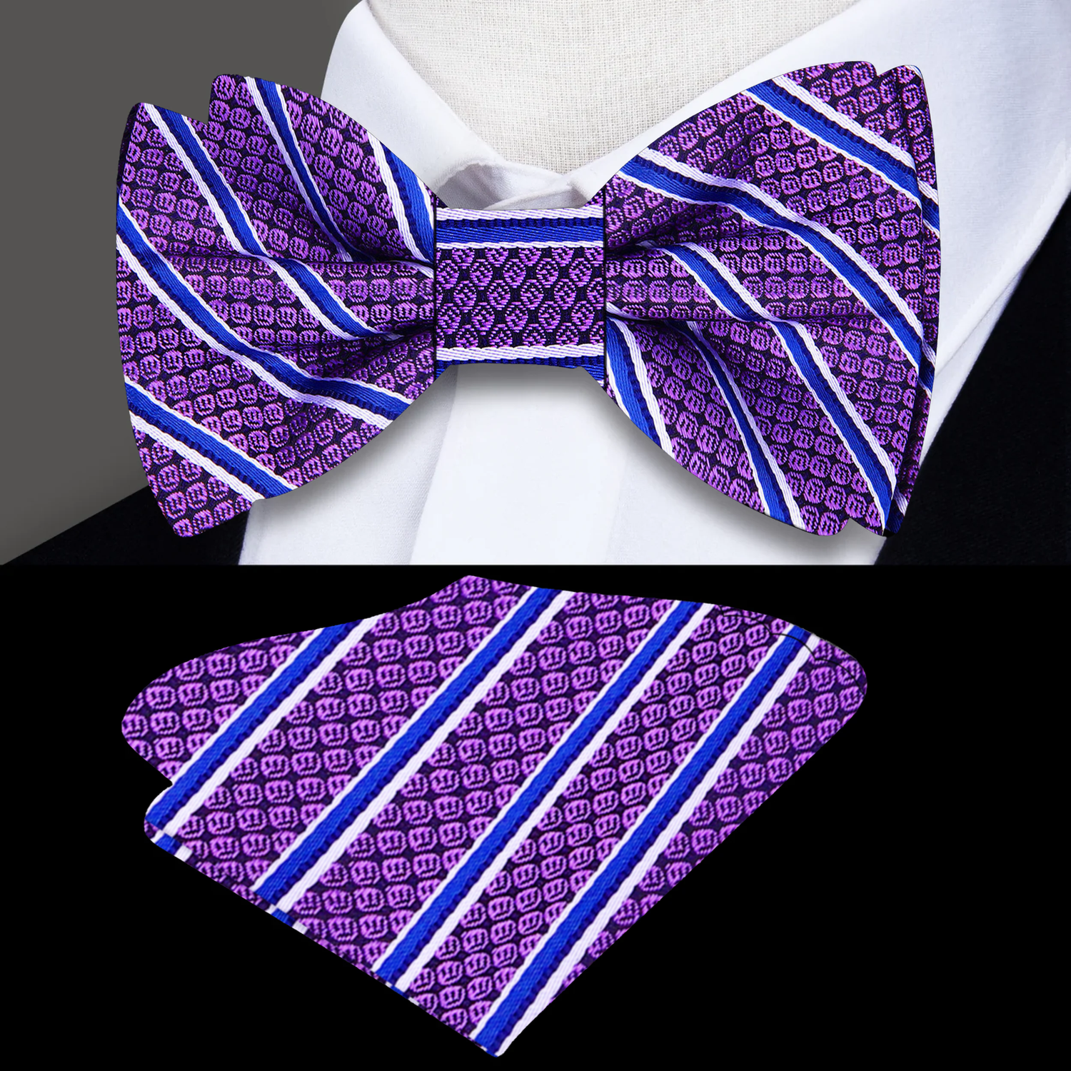 Purple Stipe Bow Tie and Matching Square