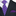 Black suit with a purple and blue striped tie and purple pocket square.