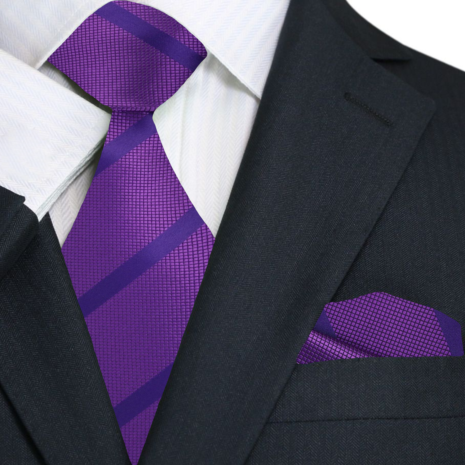 Premium Violet Purple Stripe Silk Necktie and Pocket Square