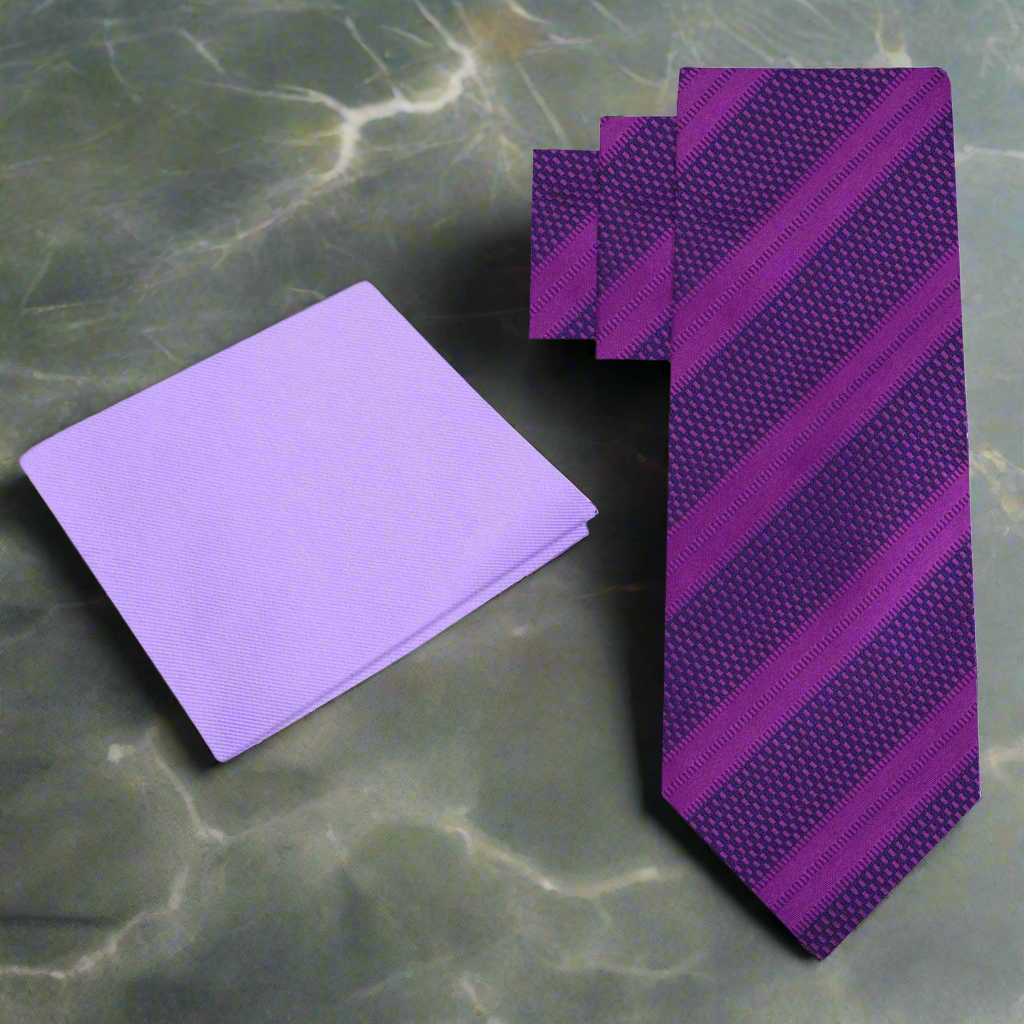 Alt view Purple striped tie and Light Purple Square