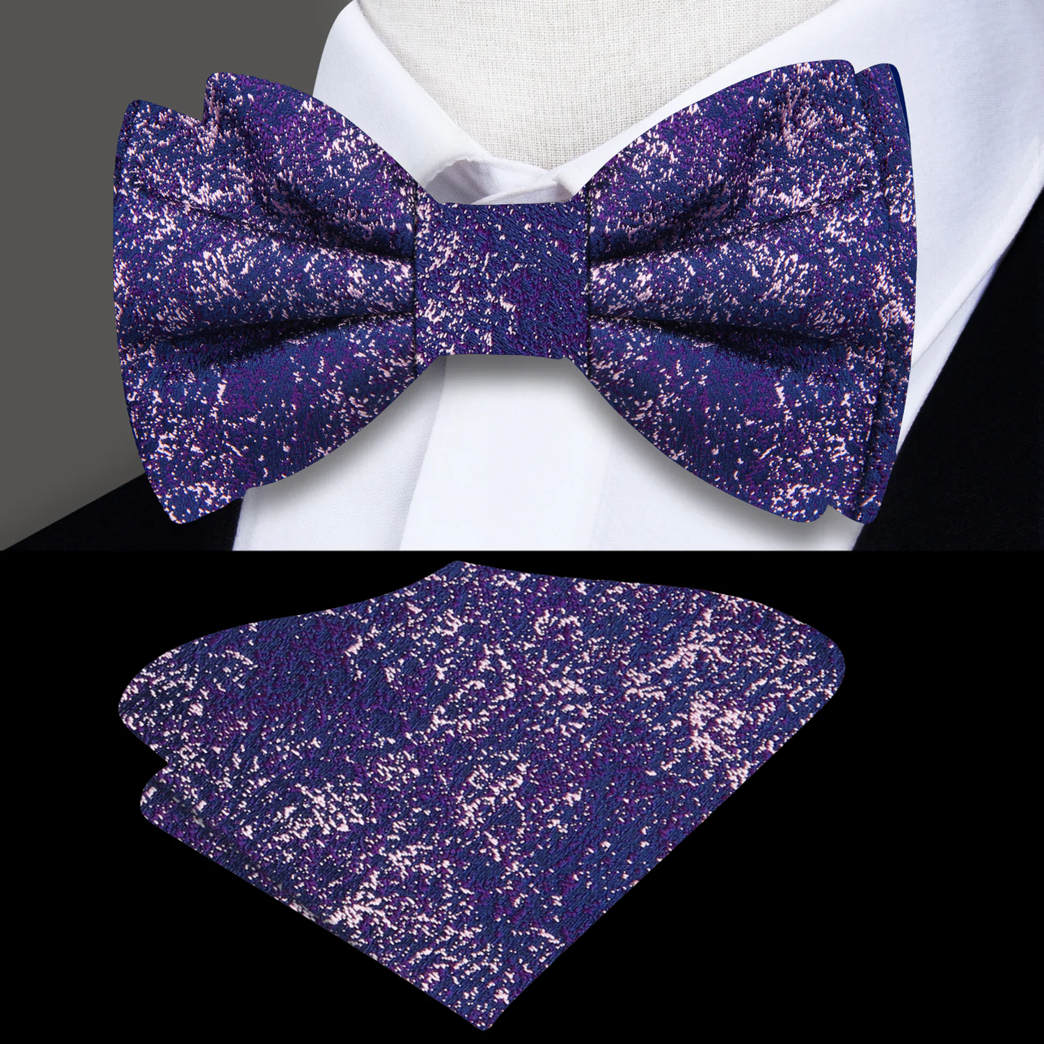 A Purplish Texture Pattern Silk Bow Tie, Pocket Square||Purple