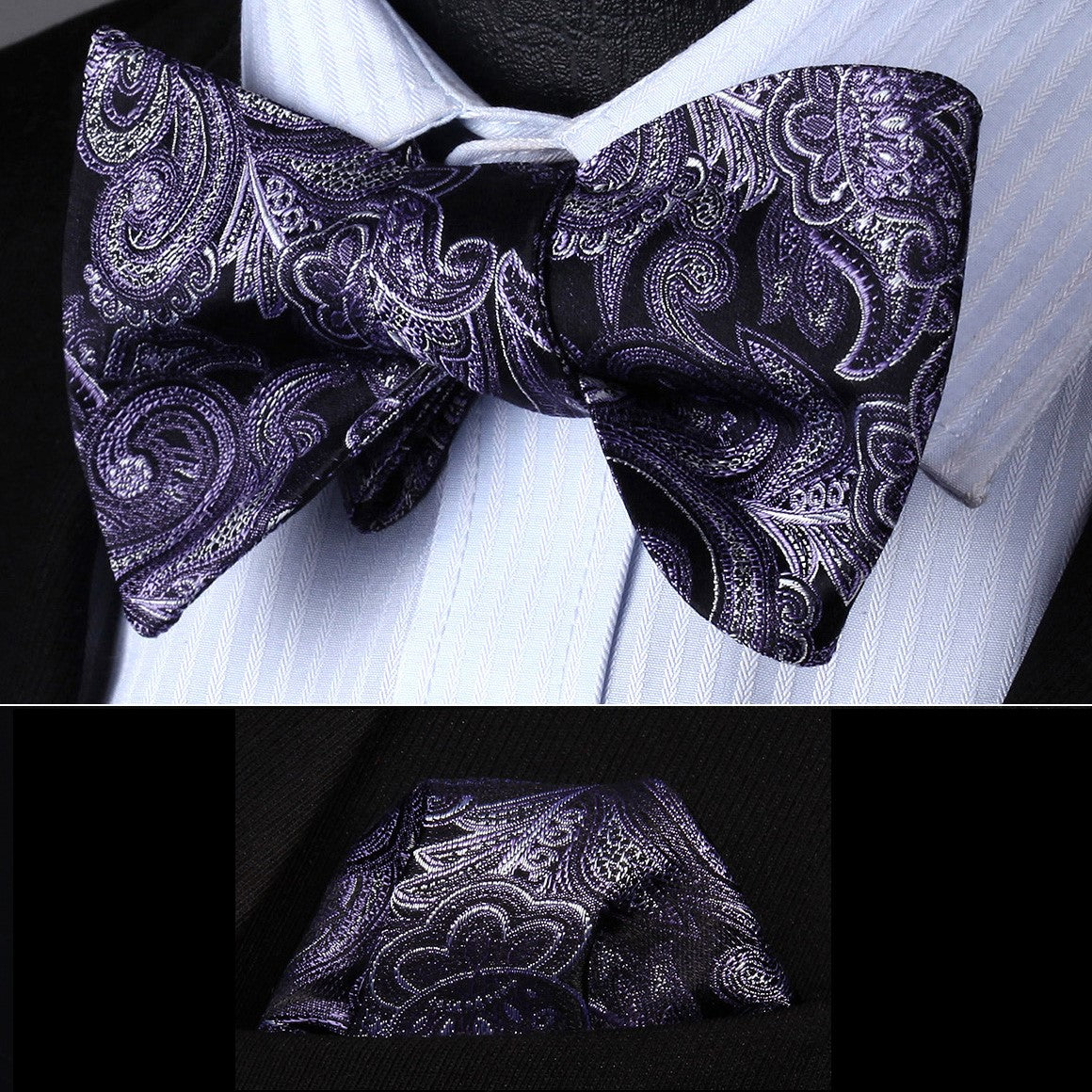 Purple Paisley bow tie and square||Purple