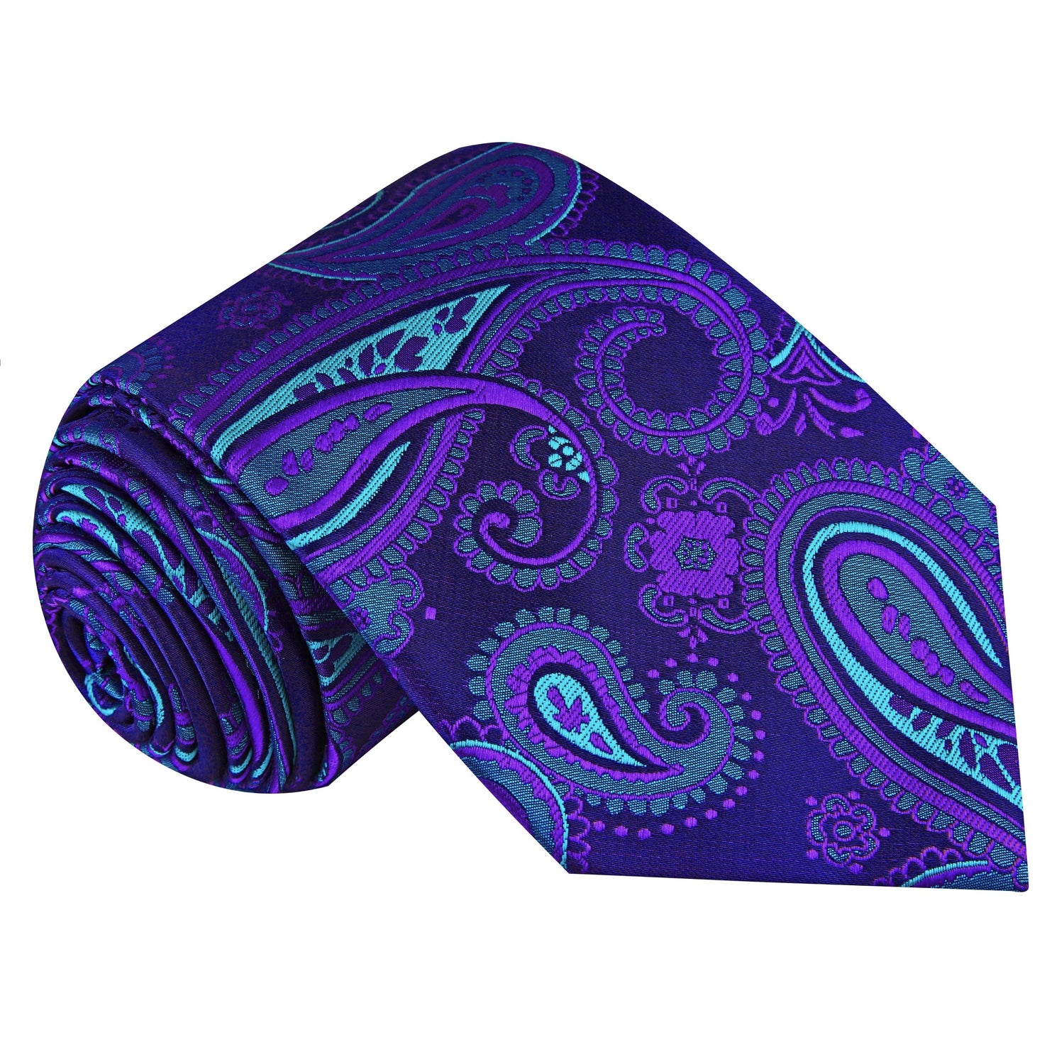 A Purple, Teal Paisley Pattern Silk Necktie 