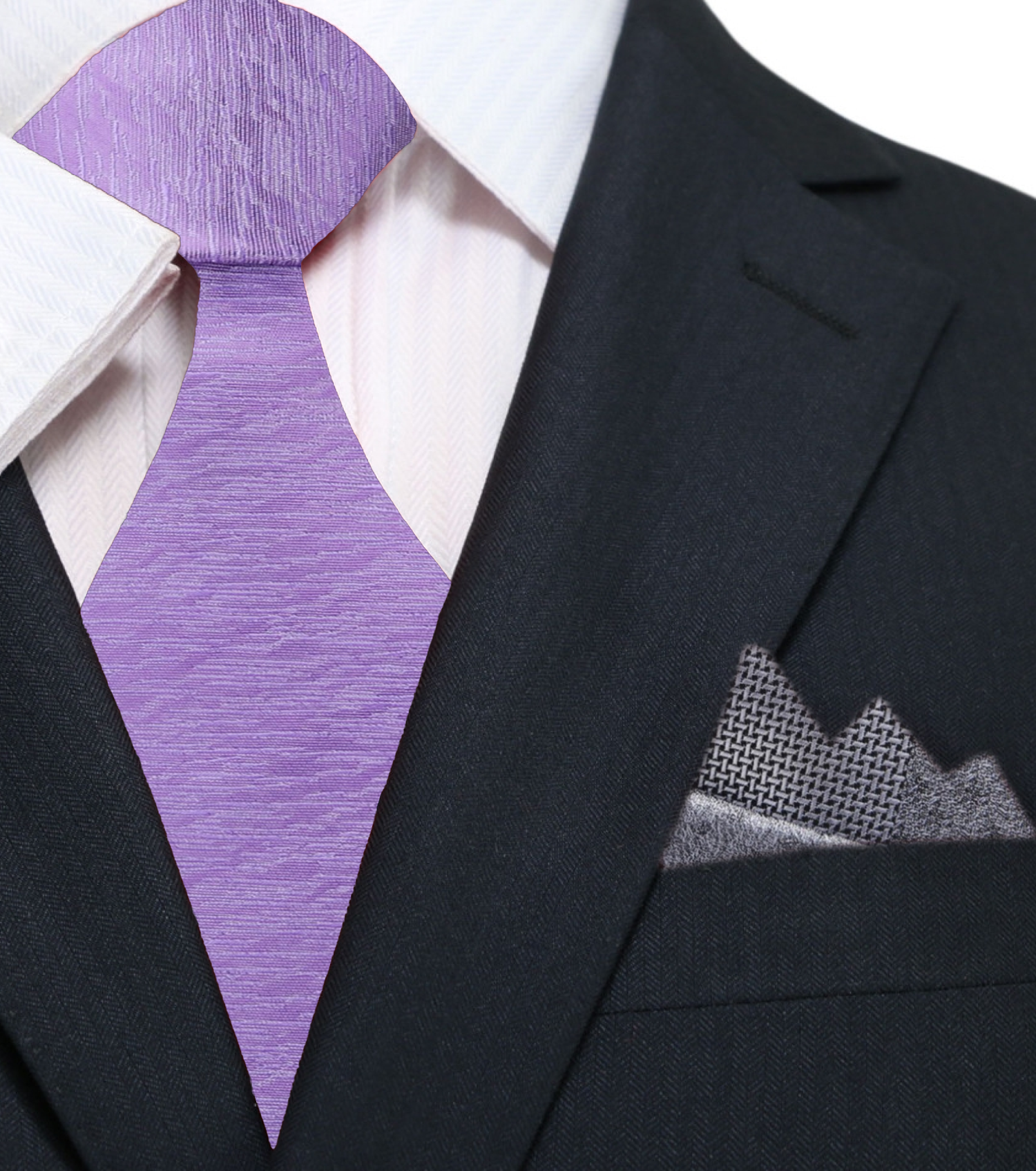 Main:  Light Purple Texture Tie with Grey Pocket Square