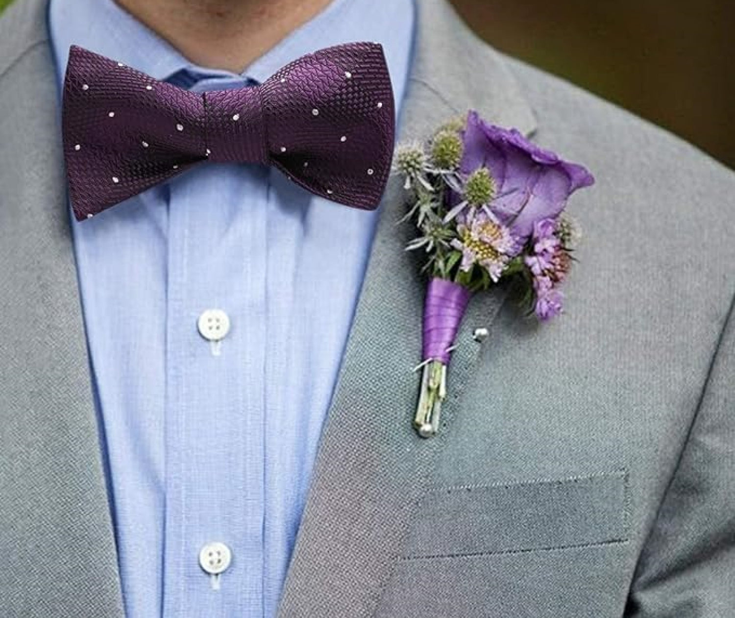 Purple Tradition Bow Tie and Square On Suit