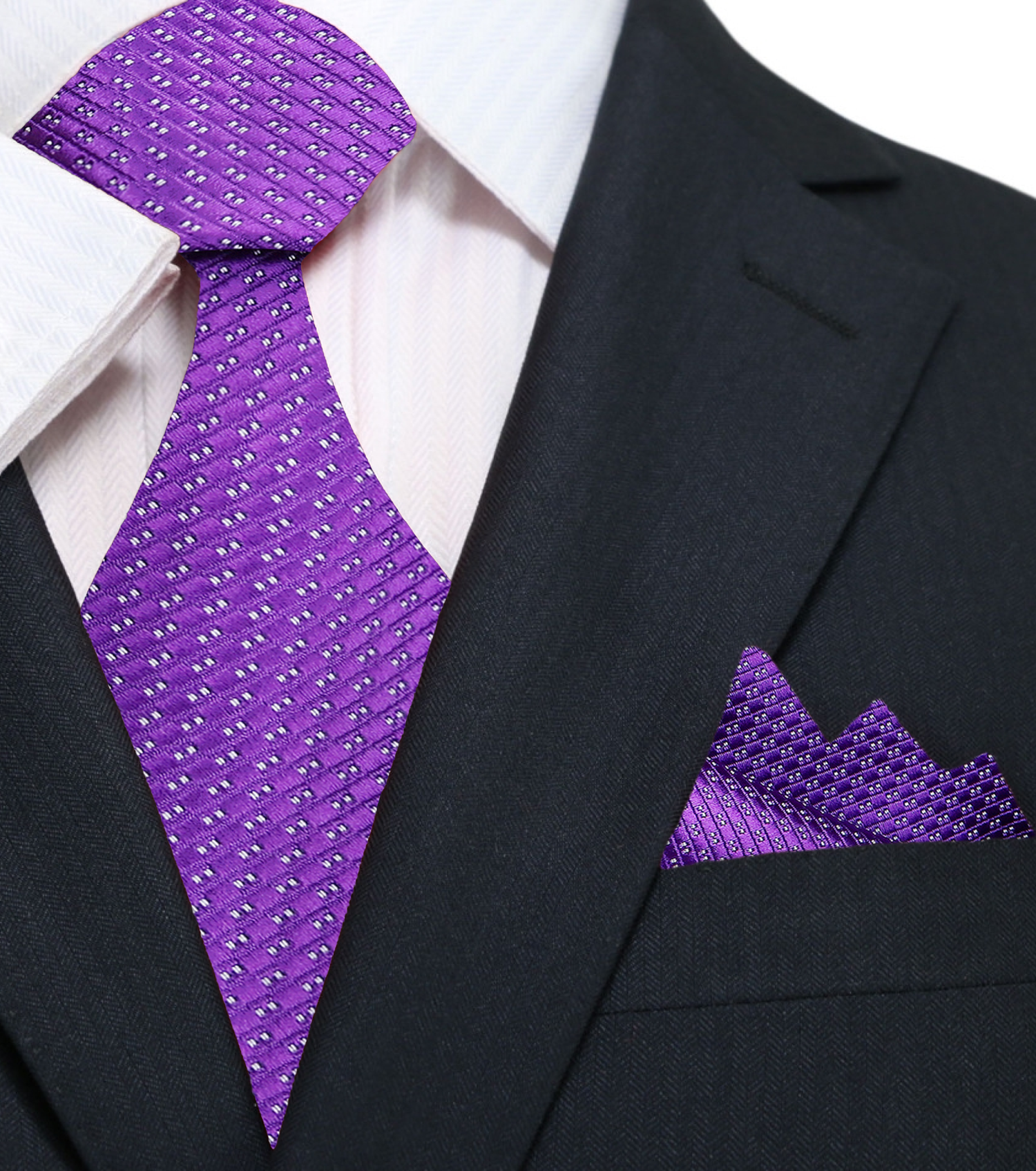 Main View: Purple with White Dots Tie and Pocket Square