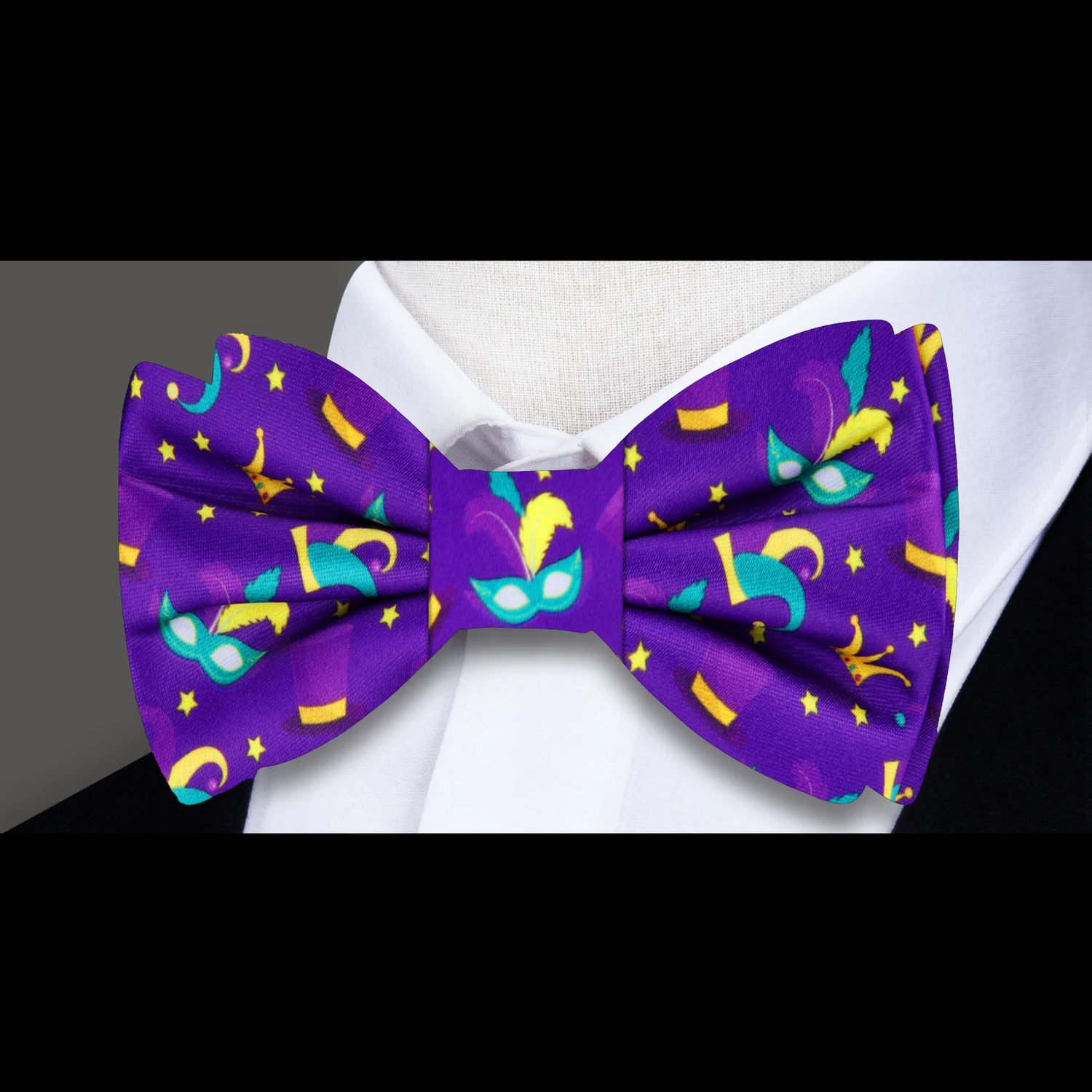 Purple Yellow Teal Mardi Gras Masks and Hats Bow Tie