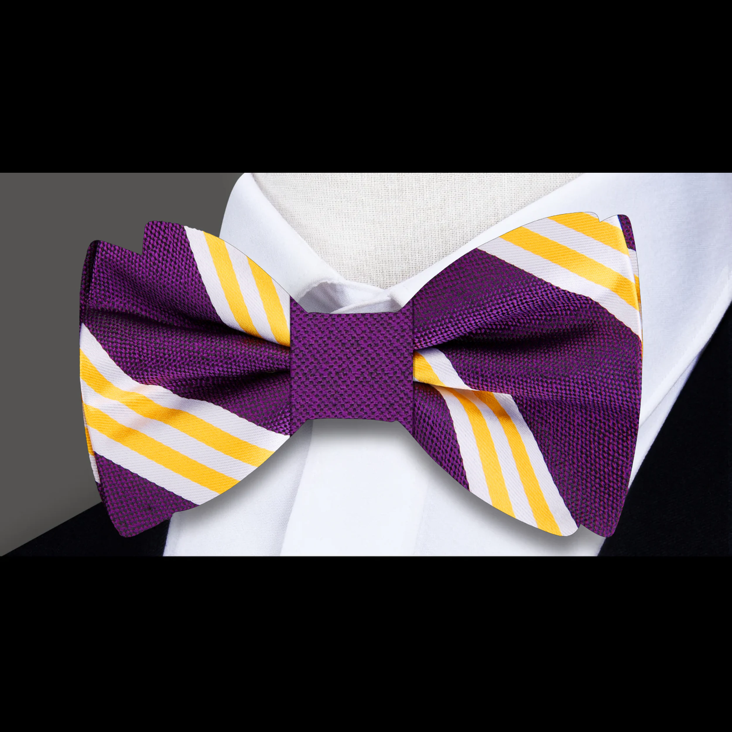 Purple Yellow White Double Play Stripe Bow Tie  