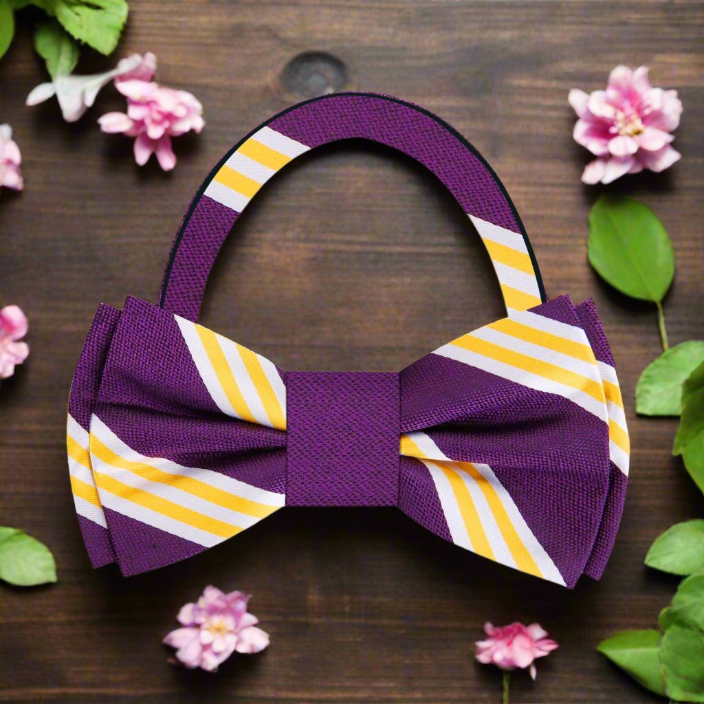 Purple Yellow White Double Play Stripe Pre Tied