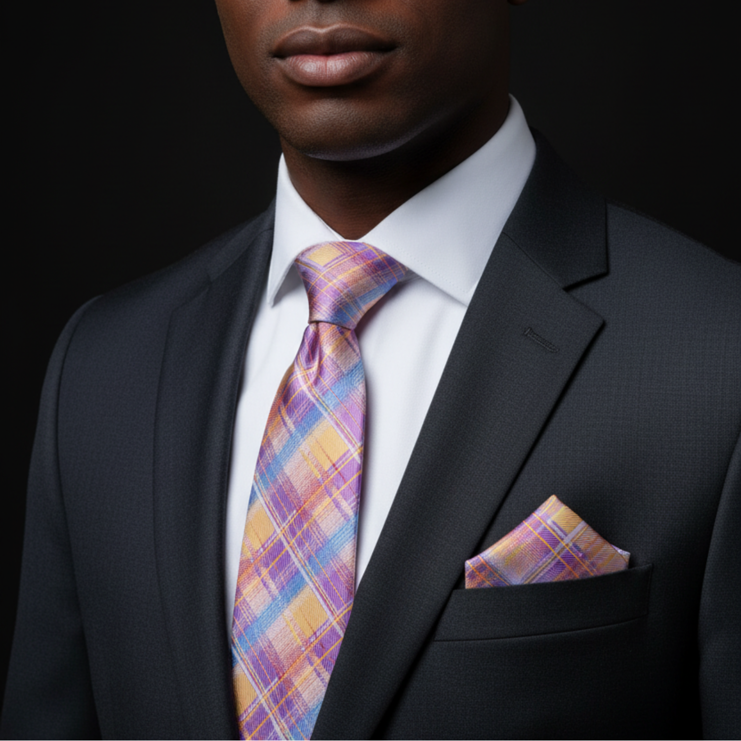 Purple, Orange & Light Blue Plaid Necktie | Bold & Classic