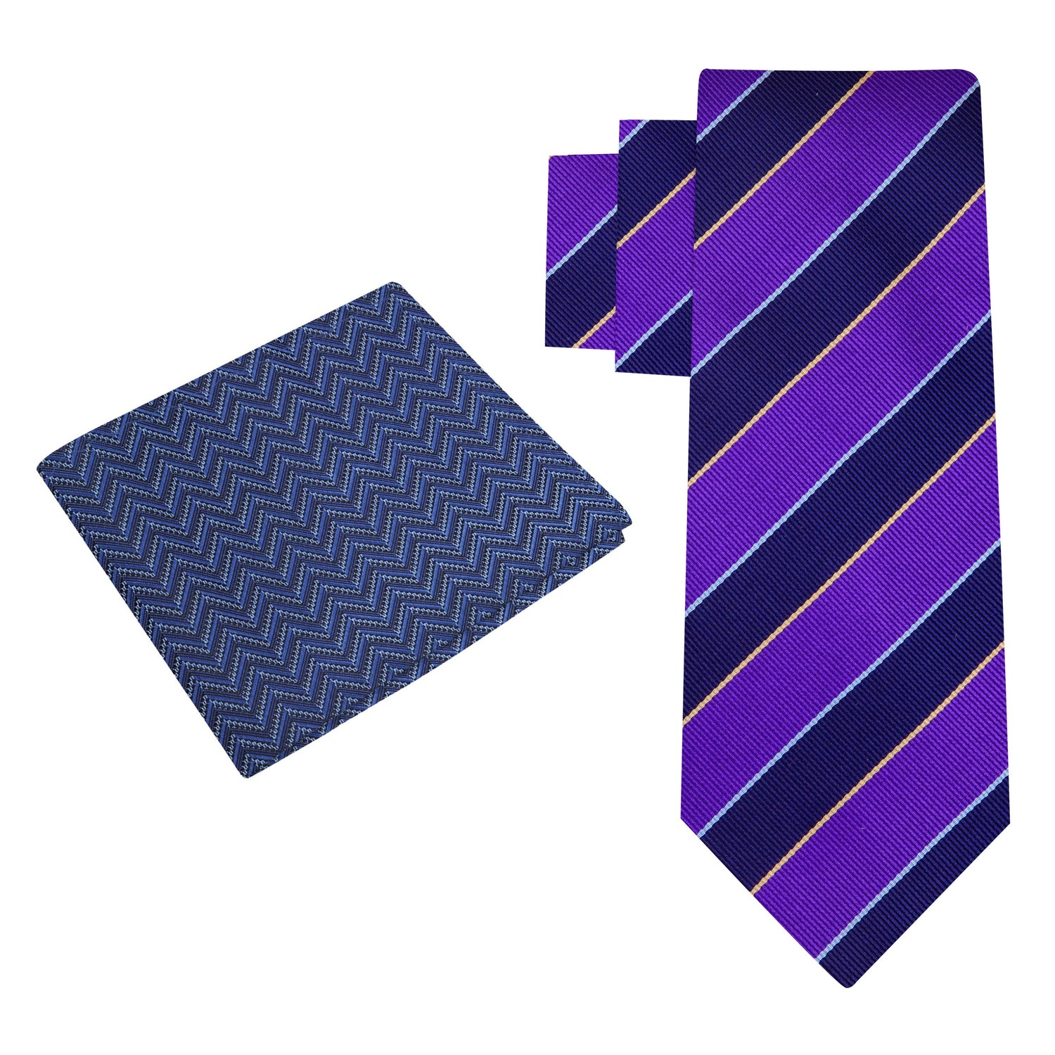 Alt View: Purple and Blue Block Stripe Tie and Blue Chevron Square