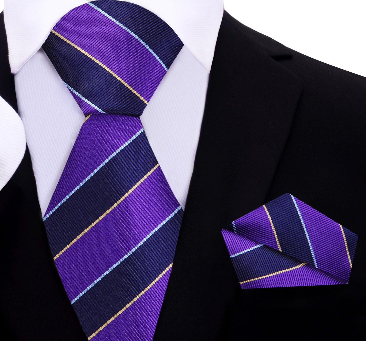 Purple and Blue Block Stripe Tie and Square