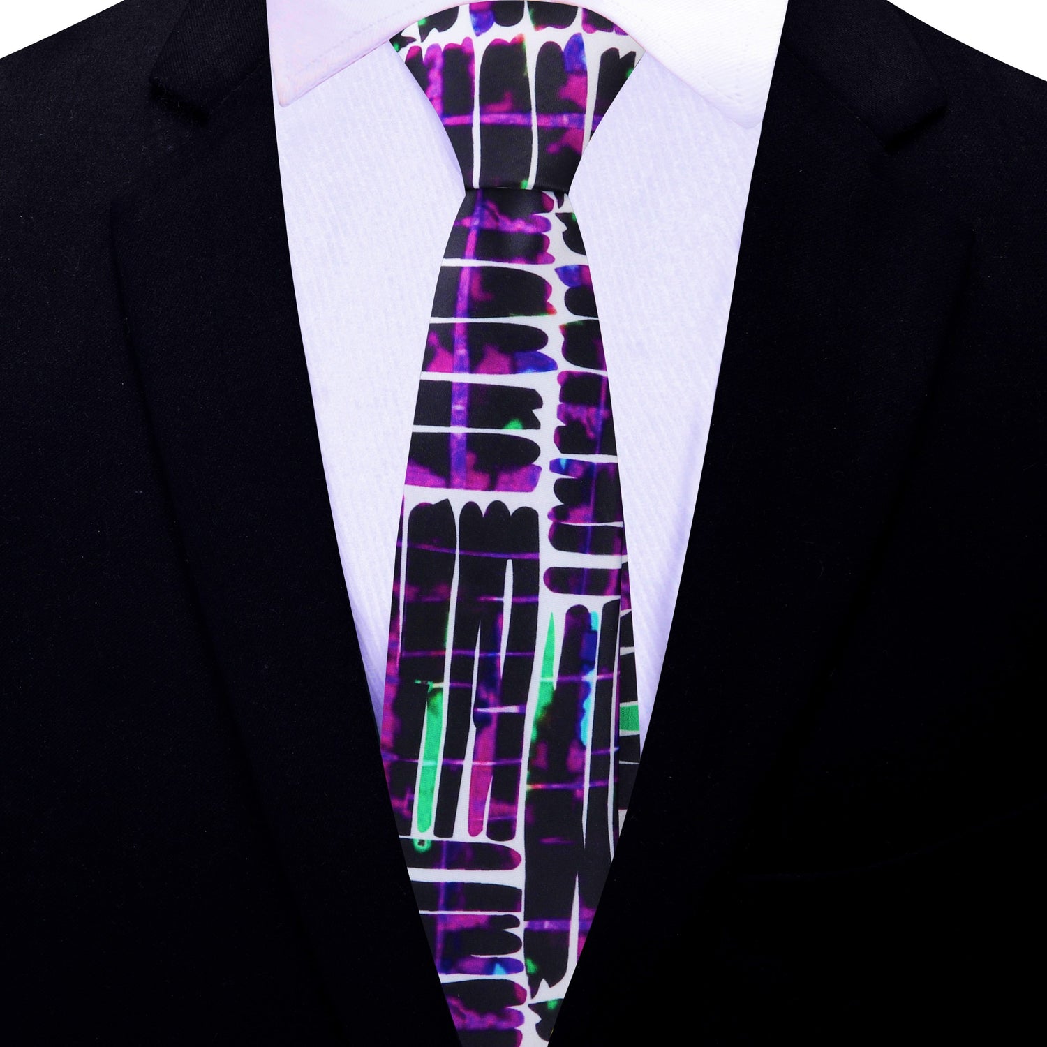 Thin Tie: White, Fuchsia, Black Abstract necktie