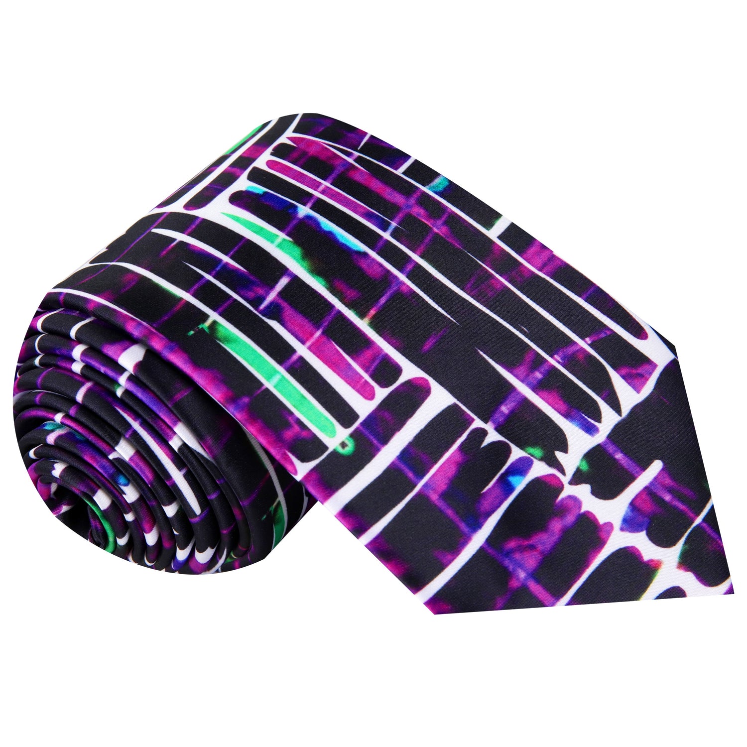 Rolled up: White, Fuchsia, Black Abstract necktie