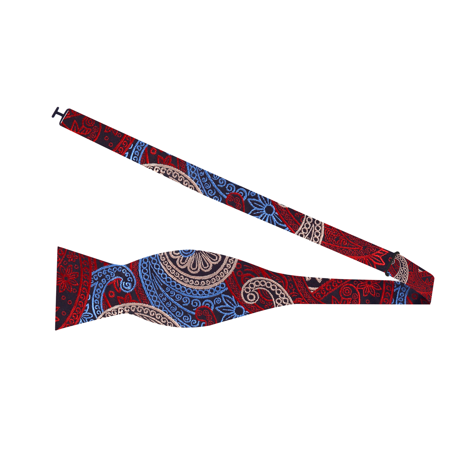 Self Tie: Blue, Red, White Paisley Bow Tie 