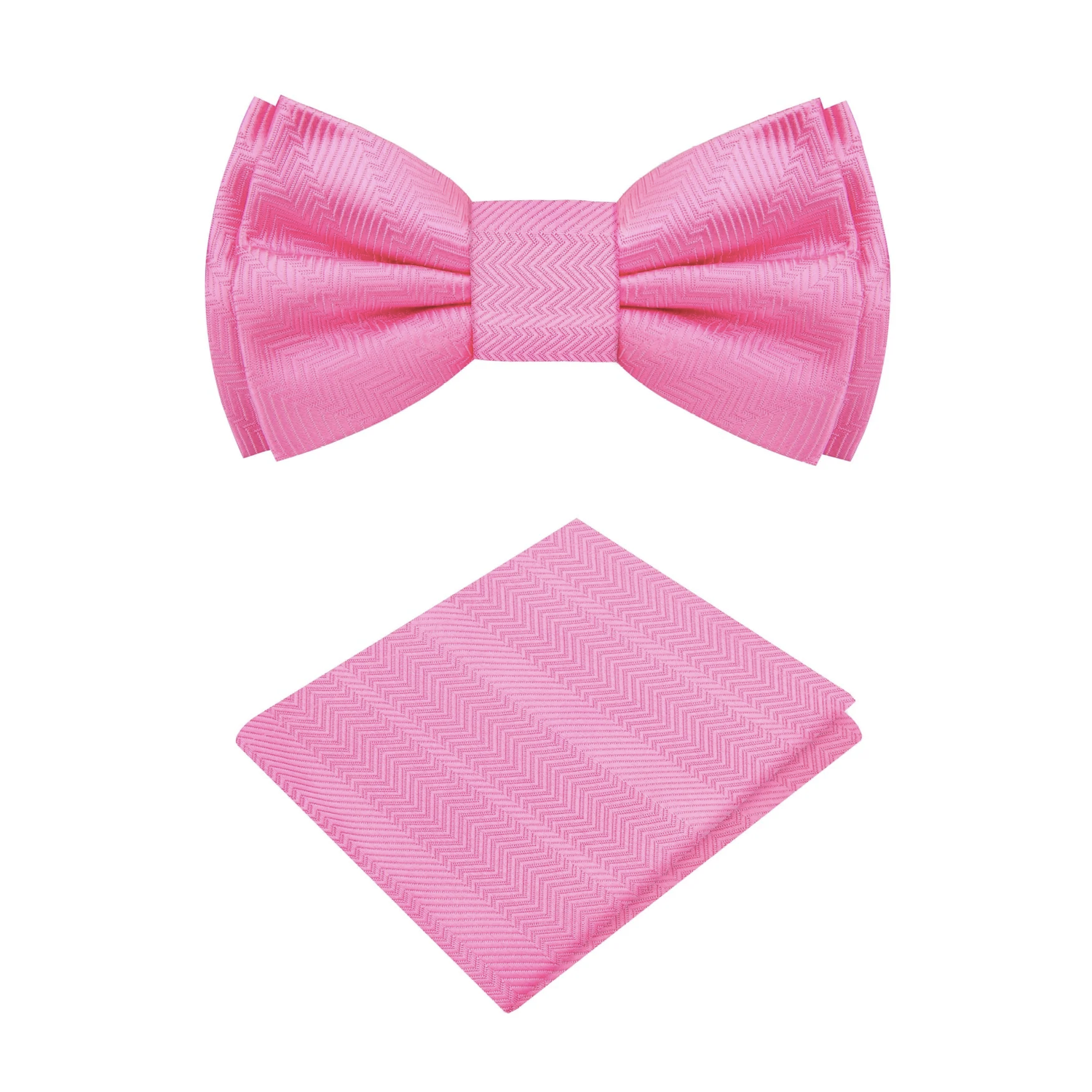 A Real Pink Solid Pattern Self Tie Bow Tie, Matching Pocket Square