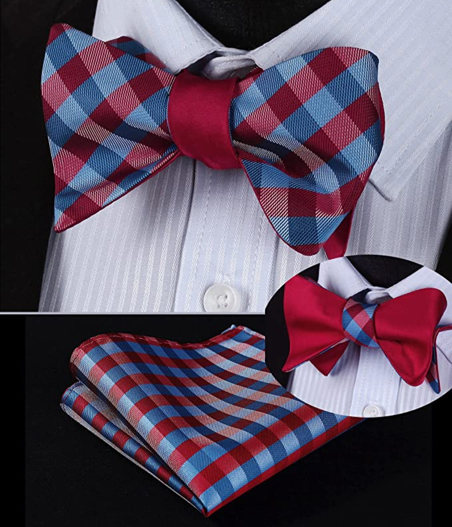 Red and Blue Check Bow tie and Square