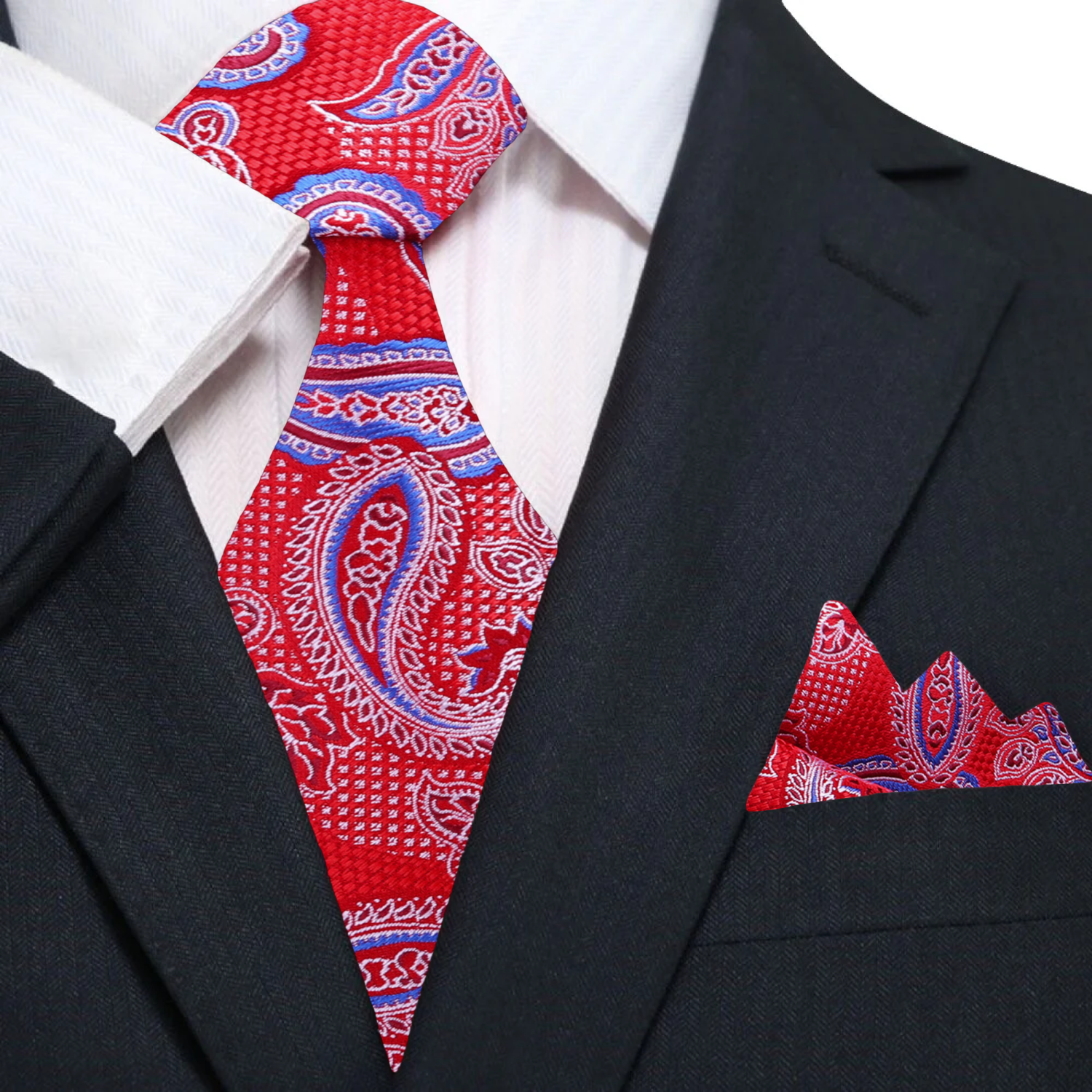 Red, Blue Paisley Tie and  Square