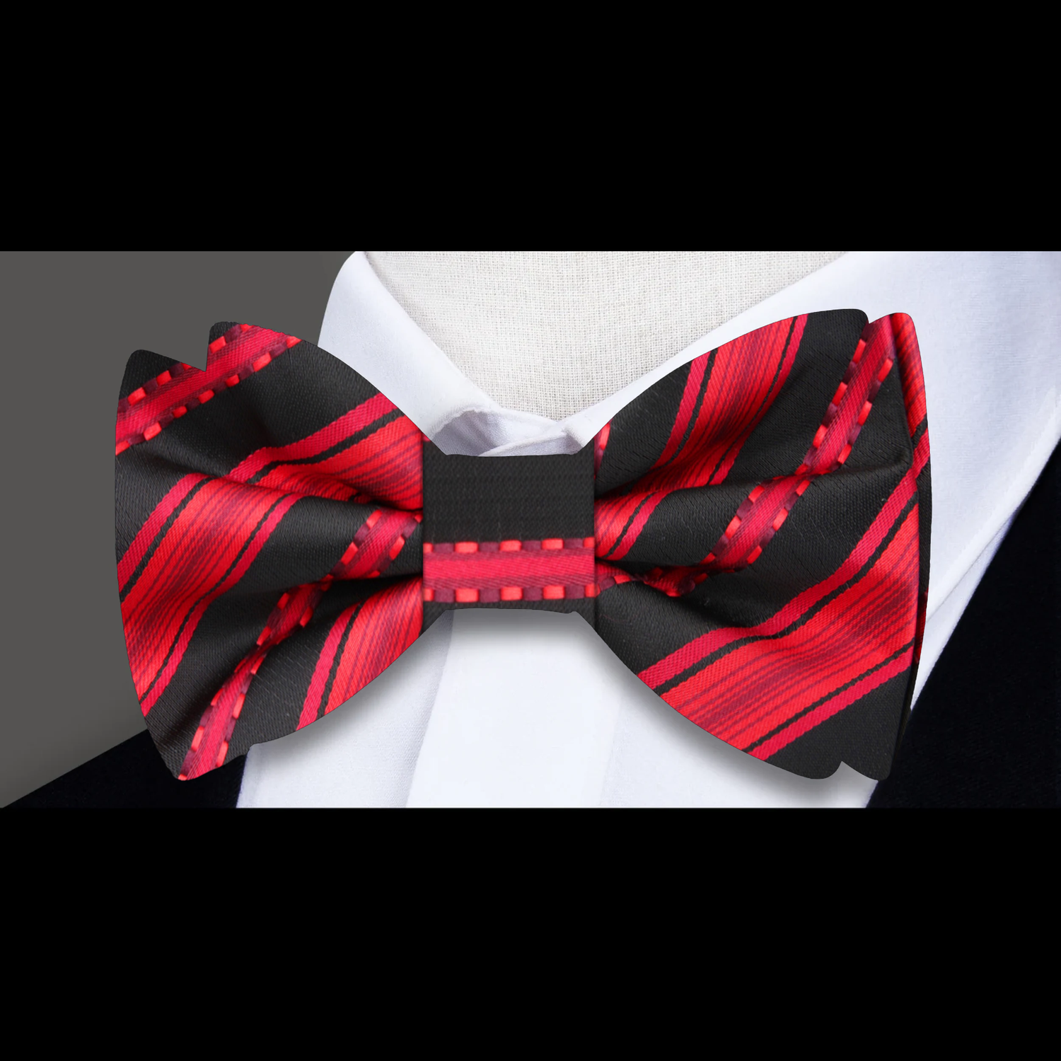 Red, Black Stripe Bow Tie  