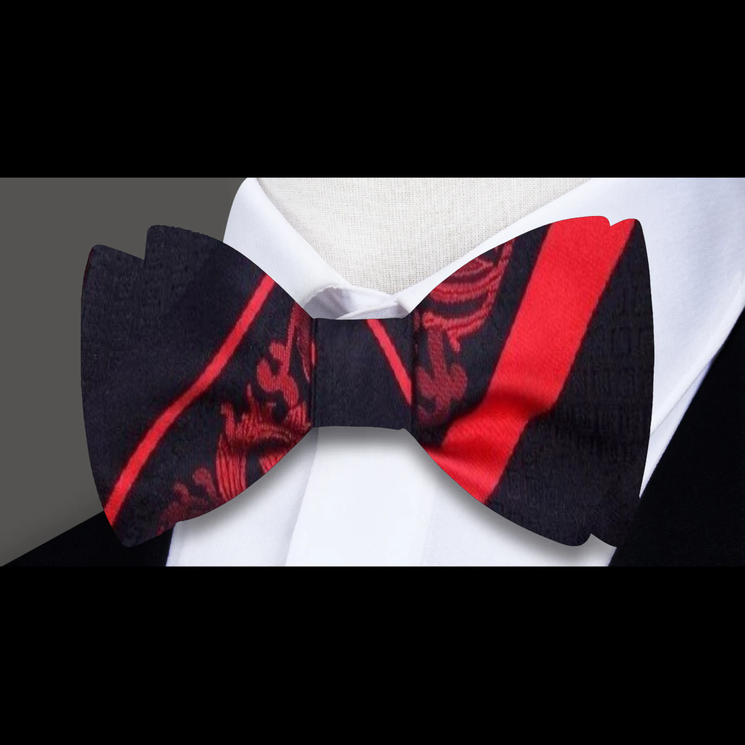 Black, Red Paisley Floral Bow Tie