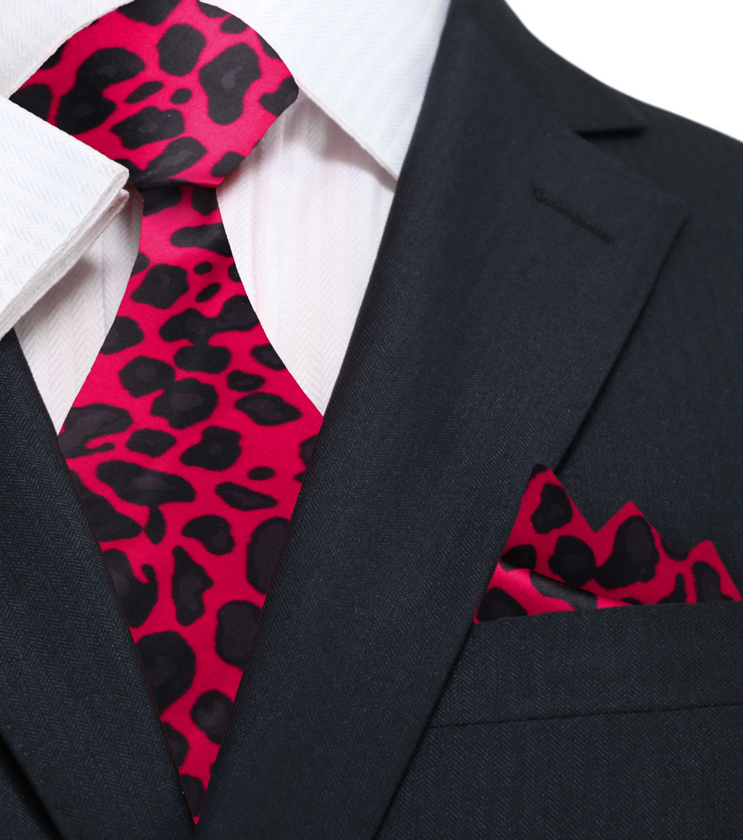 Red Black Cheetah Tie and Square||Red