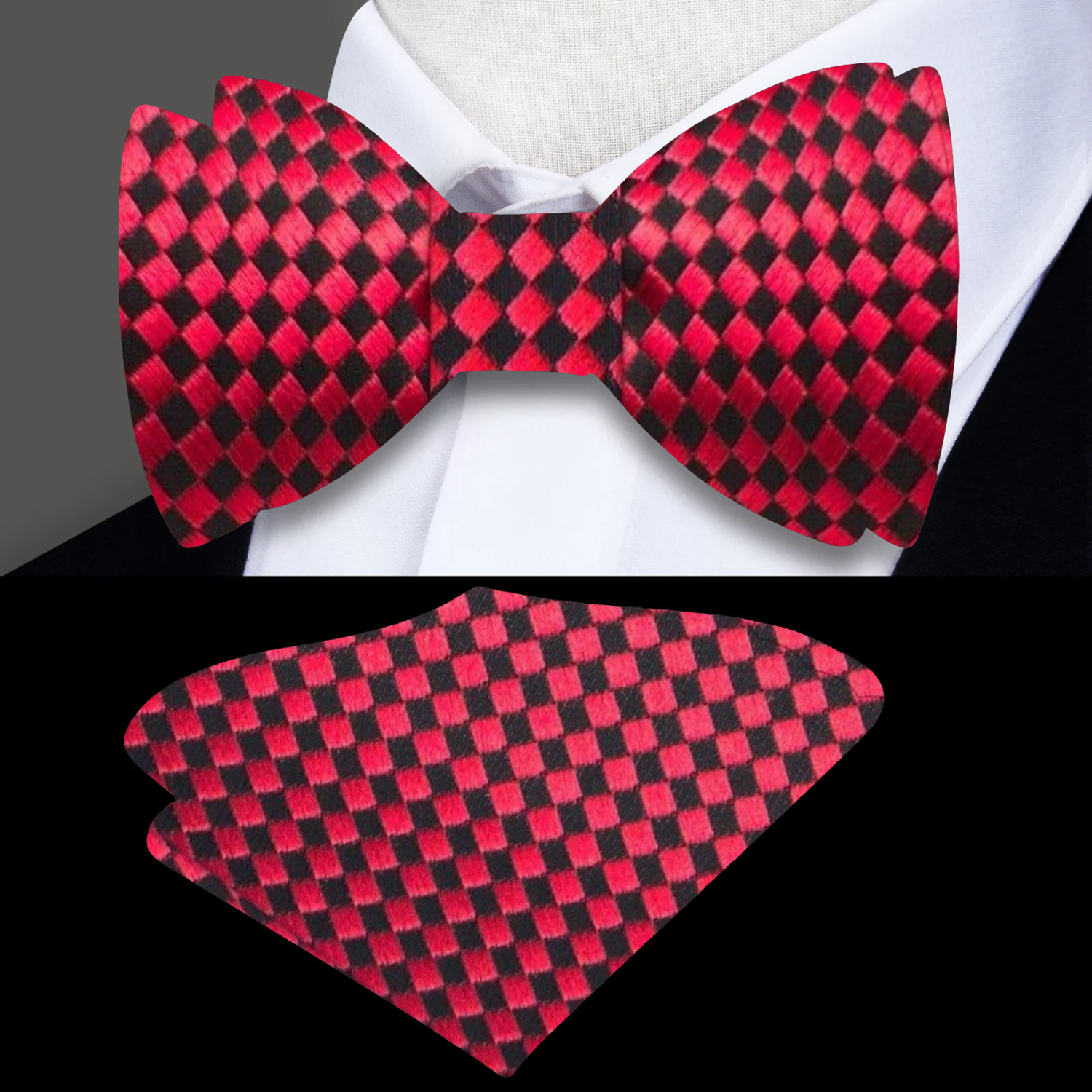 Red, Black Diamonds Bow Tie and Pocket Square