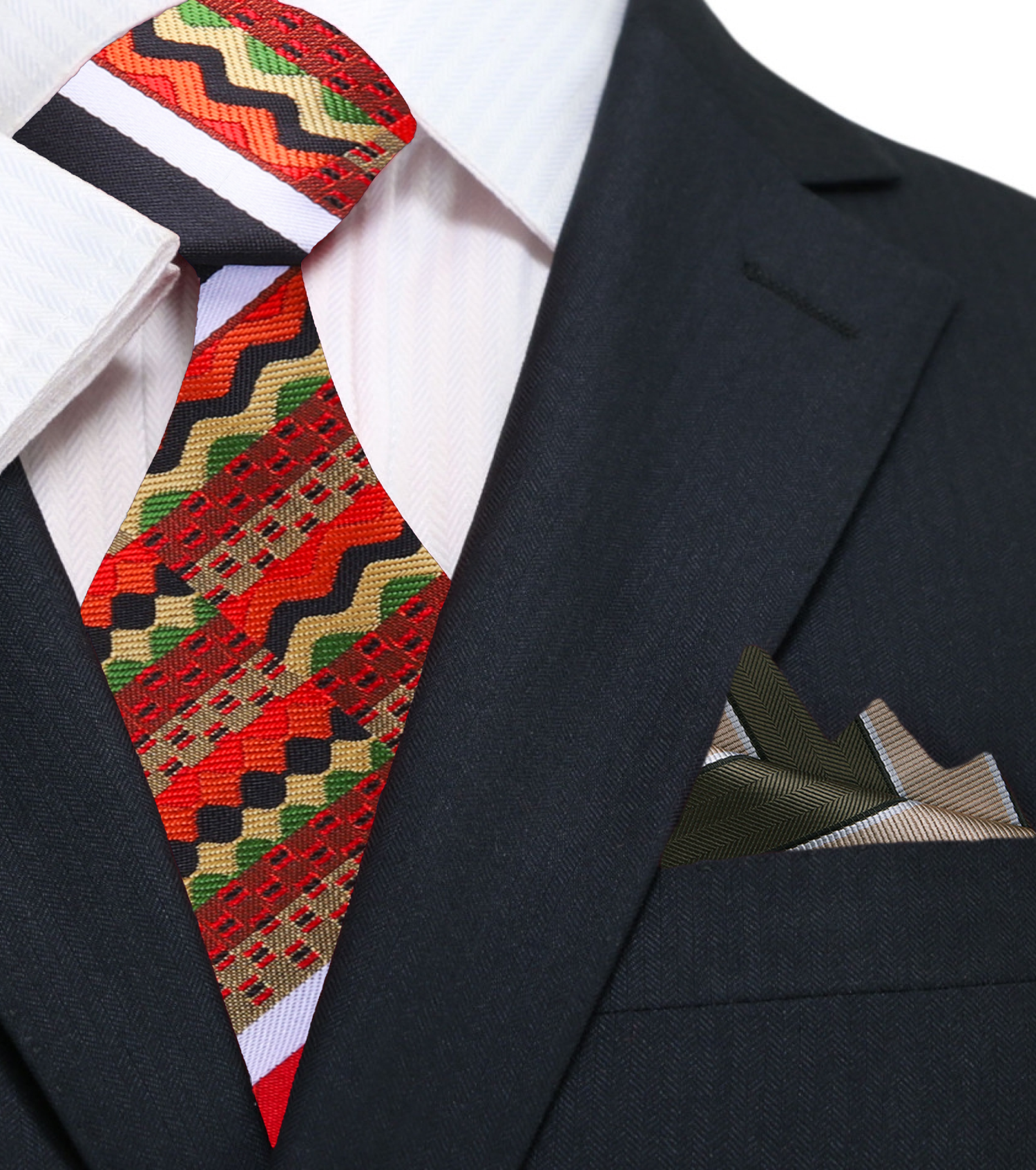 Red, Black, Yellow Green Abstract Tie and Stripe Pocket Square
