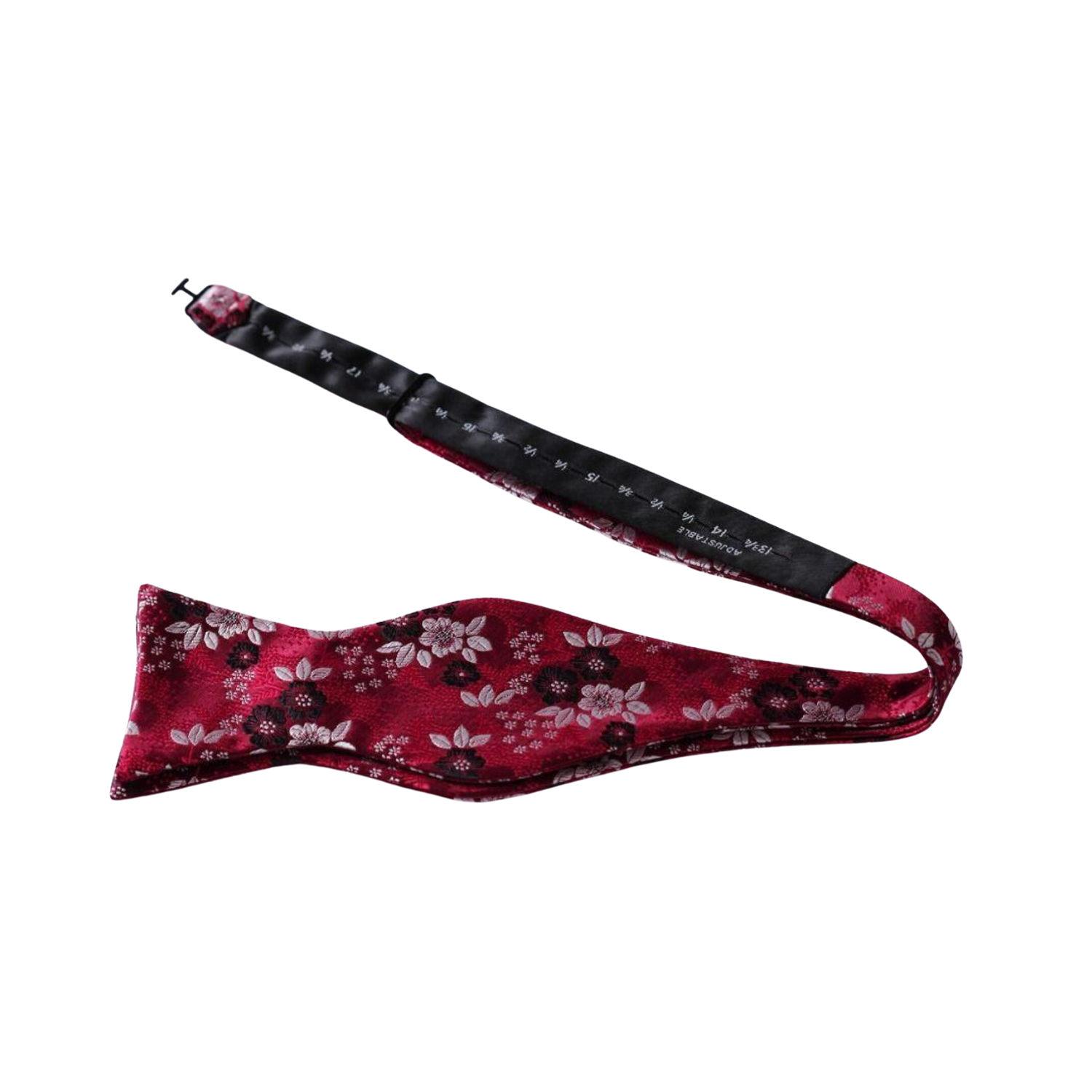Self Tie Red, Black, White Detailed Flowers Pattern Silk Self Tie Bow Tie 