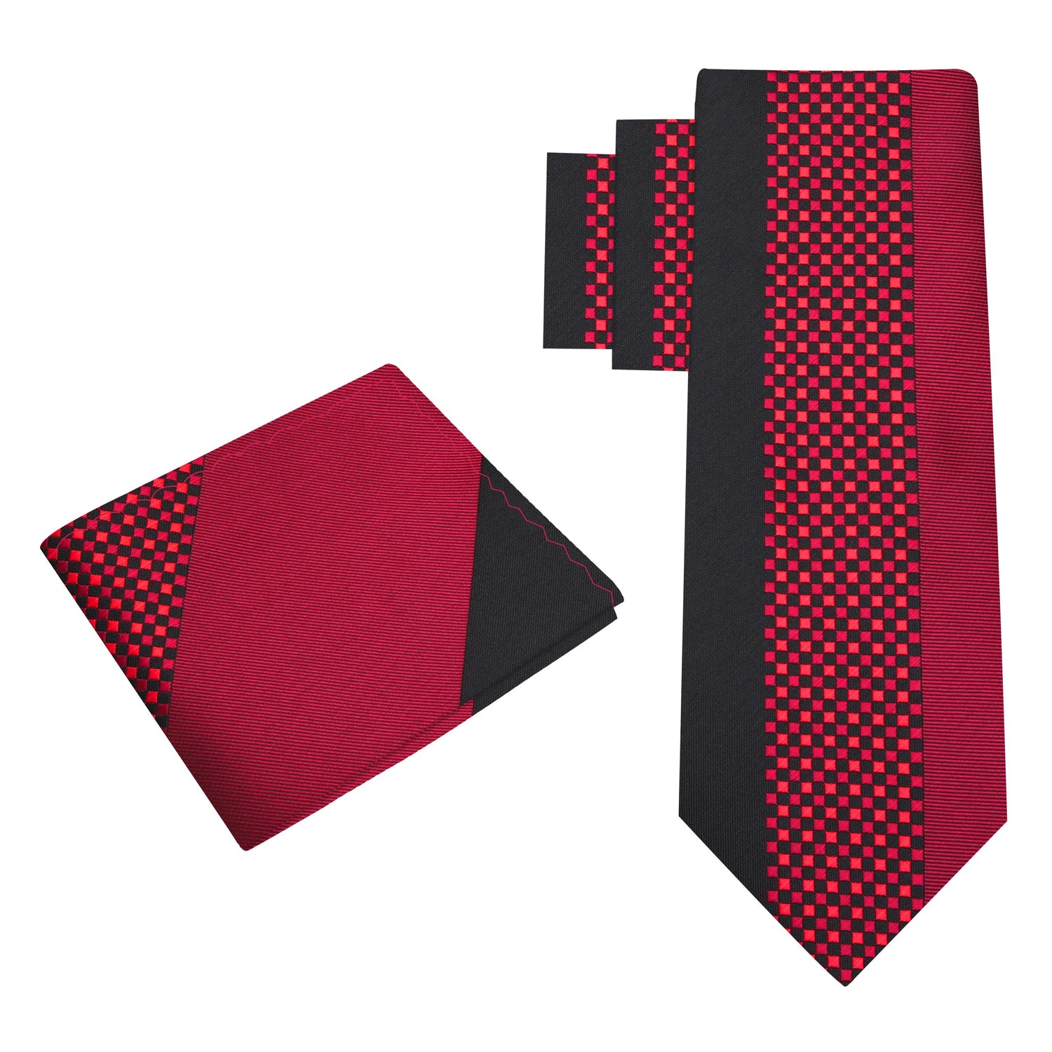 Alt view: Red & Black Check Necktie with Matching Square