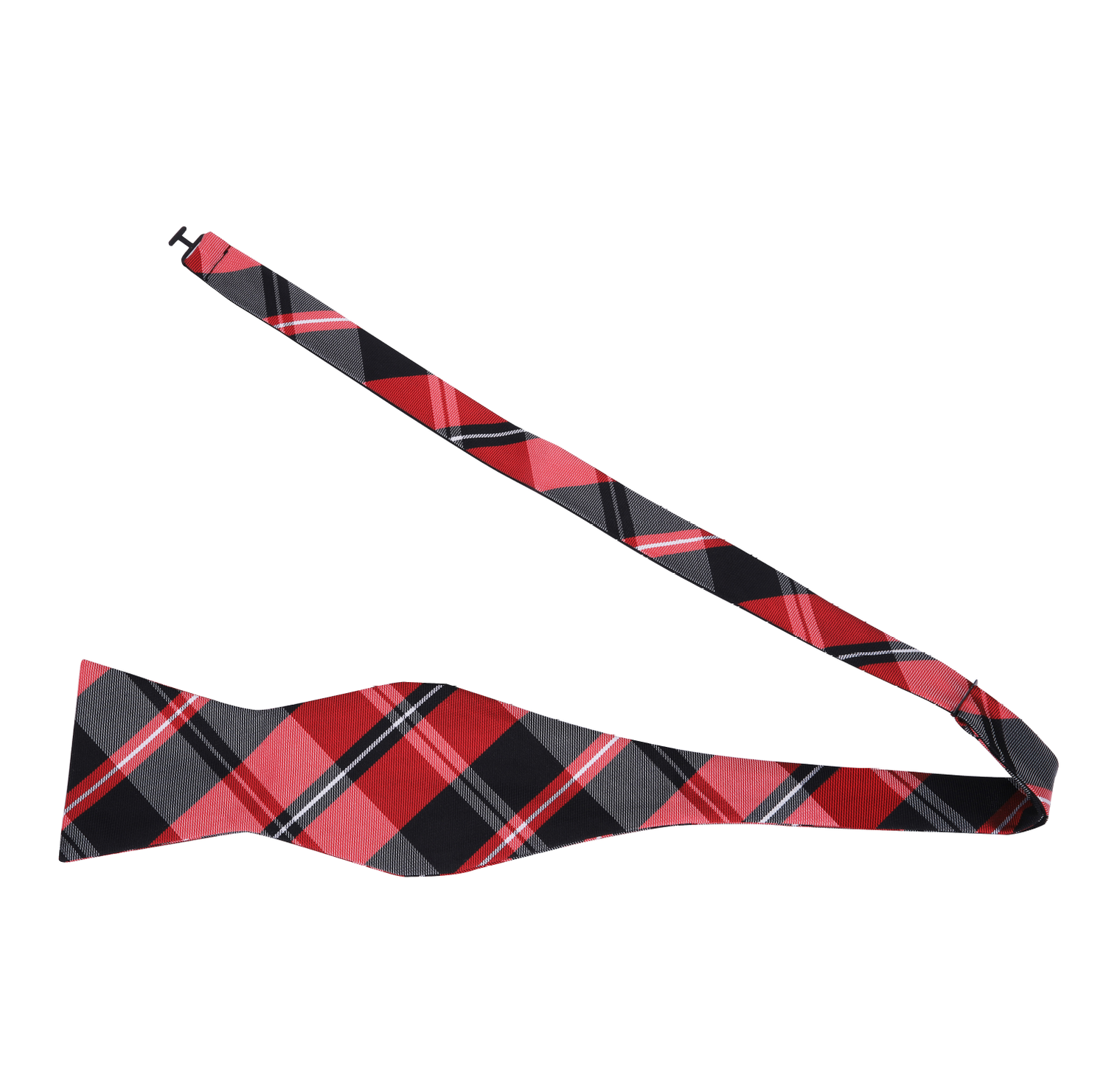A Red, Black Plaid Pattern Silk Self Tie Bow Tie
