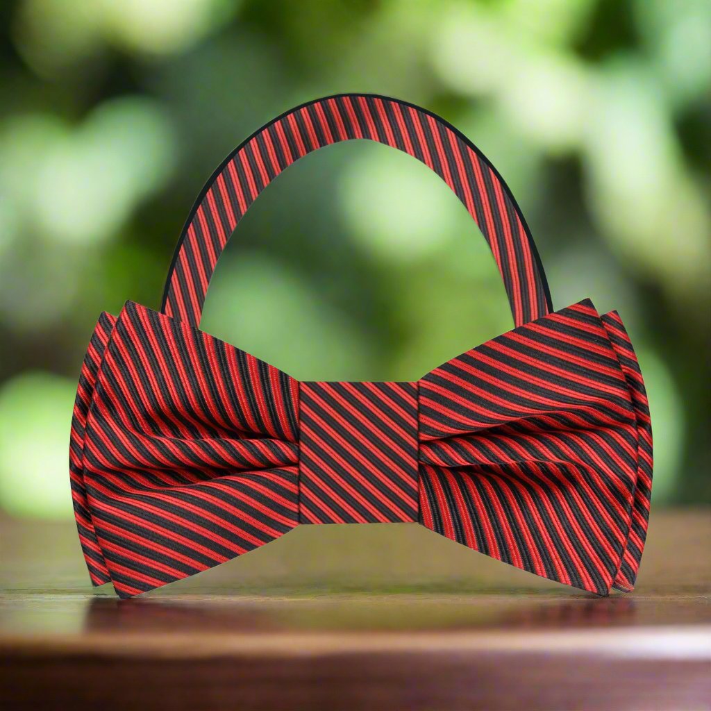 Red, Black Thin Stripe Pre Tied Bow Tie