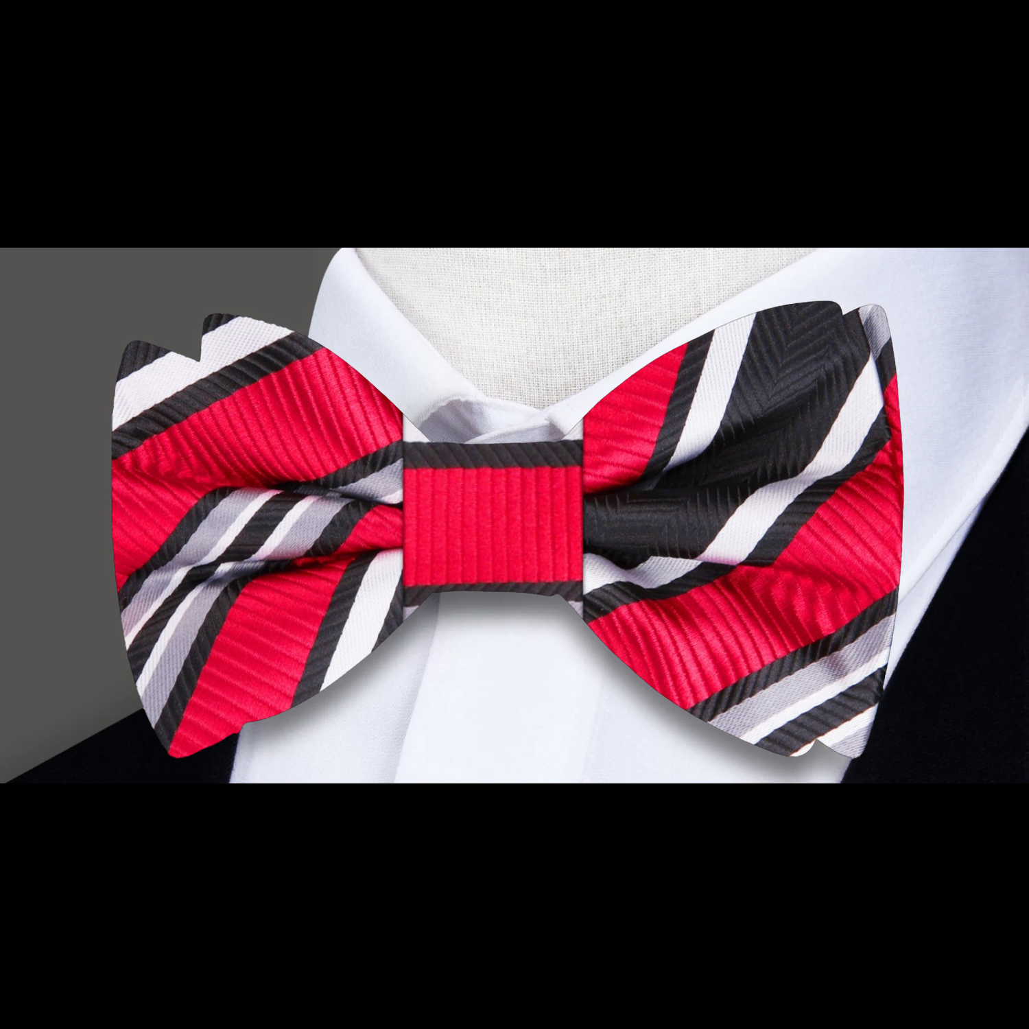 Red, Black, White Stripe Bow Tie